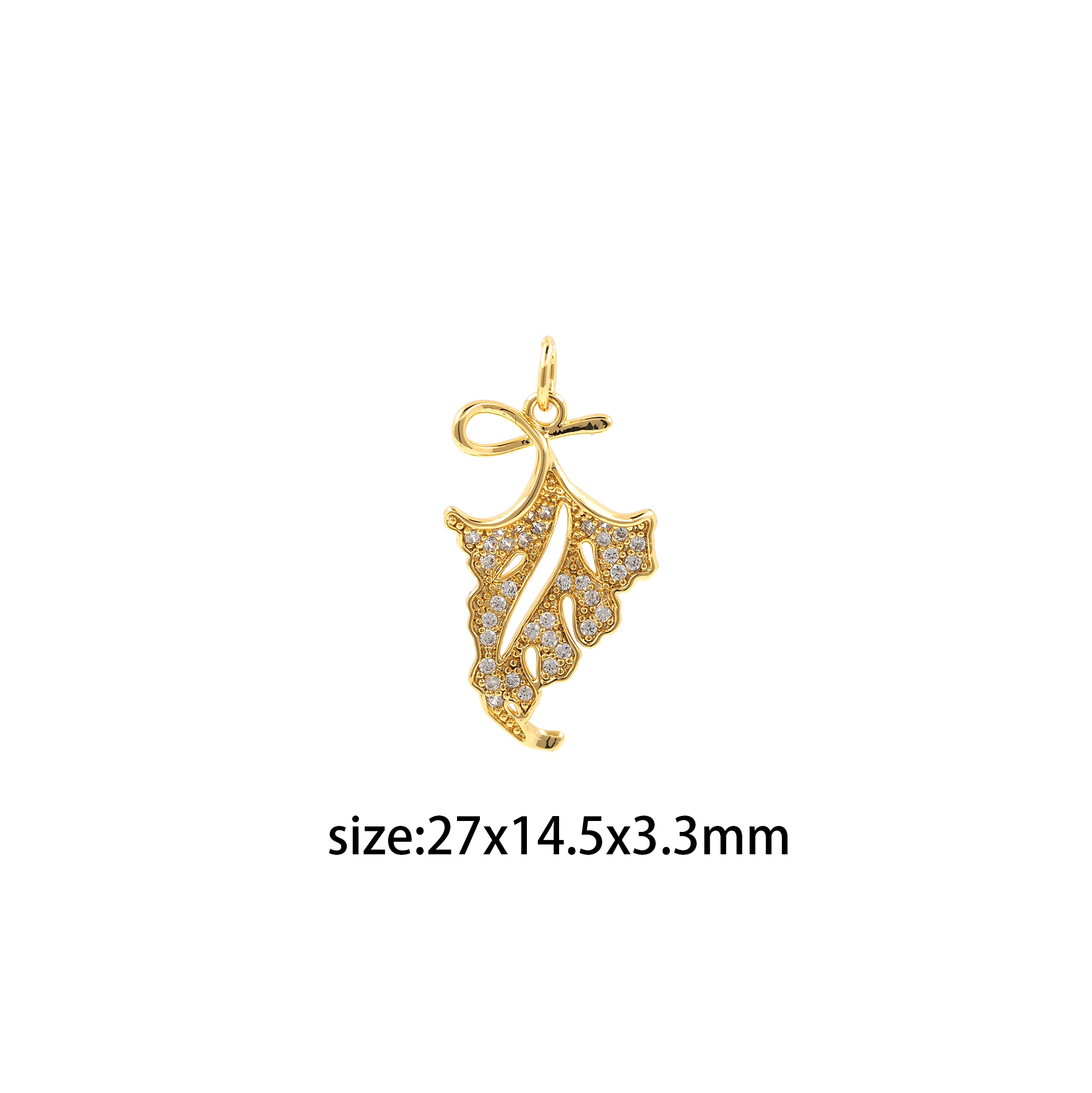 18K Gold Filled Leaf Pendant,CZ Micro Pave Leaf Charm Earrings Necklace for DIY Jewelry Making Supply