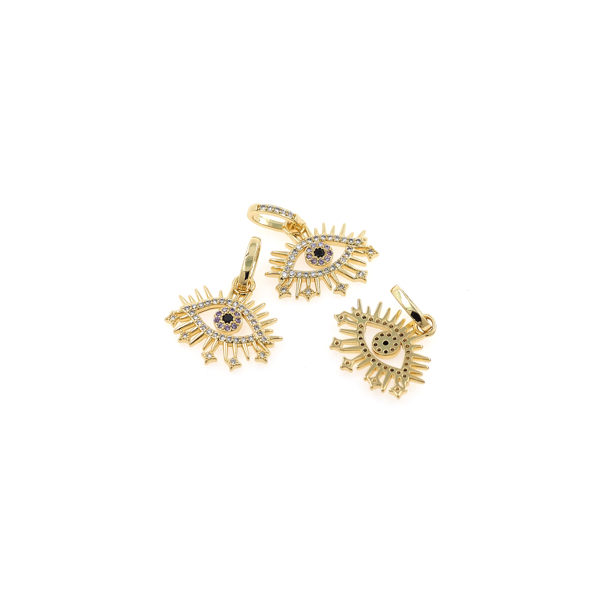 18K Gold Filled Evil Eye Pendant,Amulet Charm,CZ Micro Pave Evil Eye Earrings Necklace for DIY Jewelry Making Supply