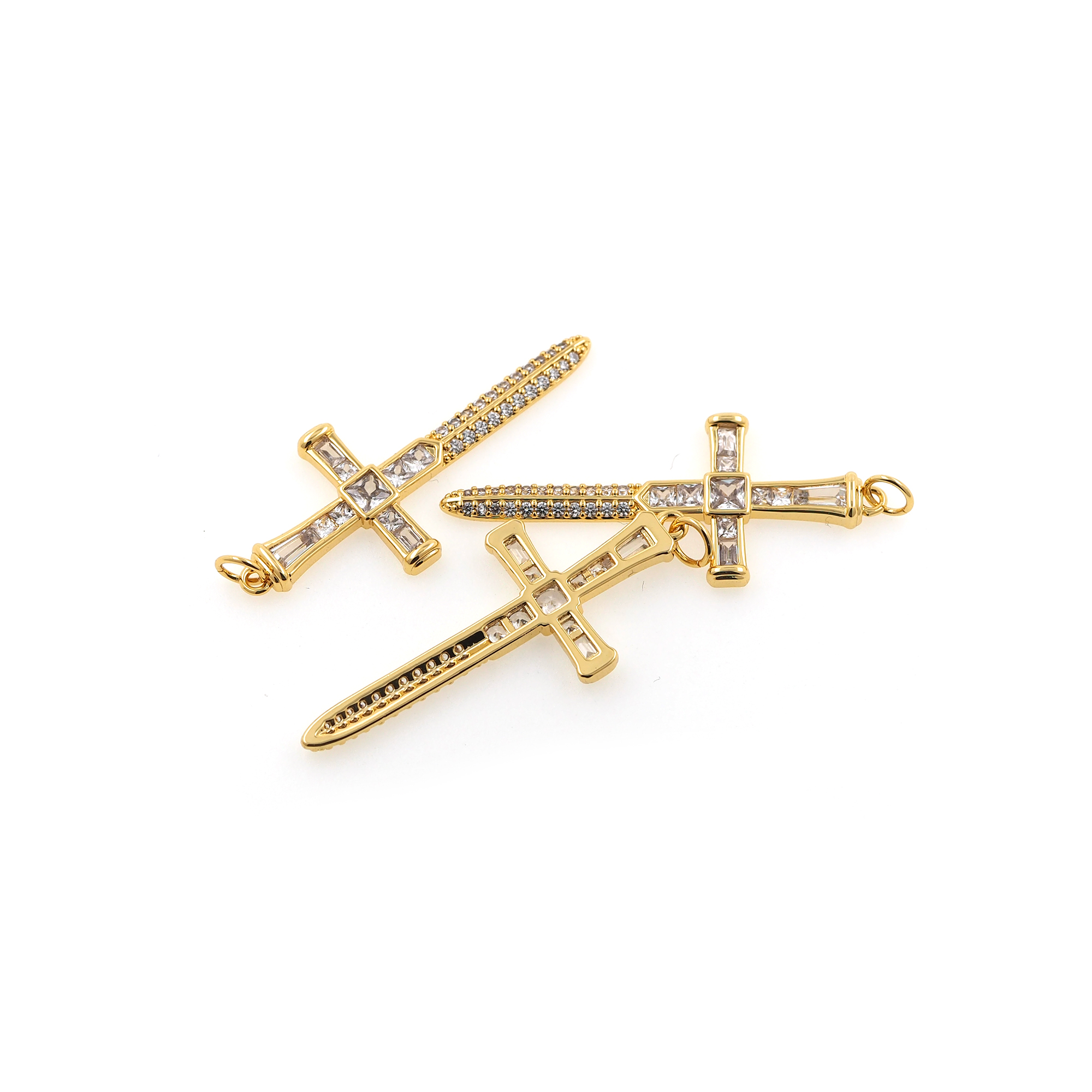 18K Gold Filled Sword Pendant,CZ Micro Pave Sword Cross Charm Earrings Necklace for DIY Jewelry Making Supply