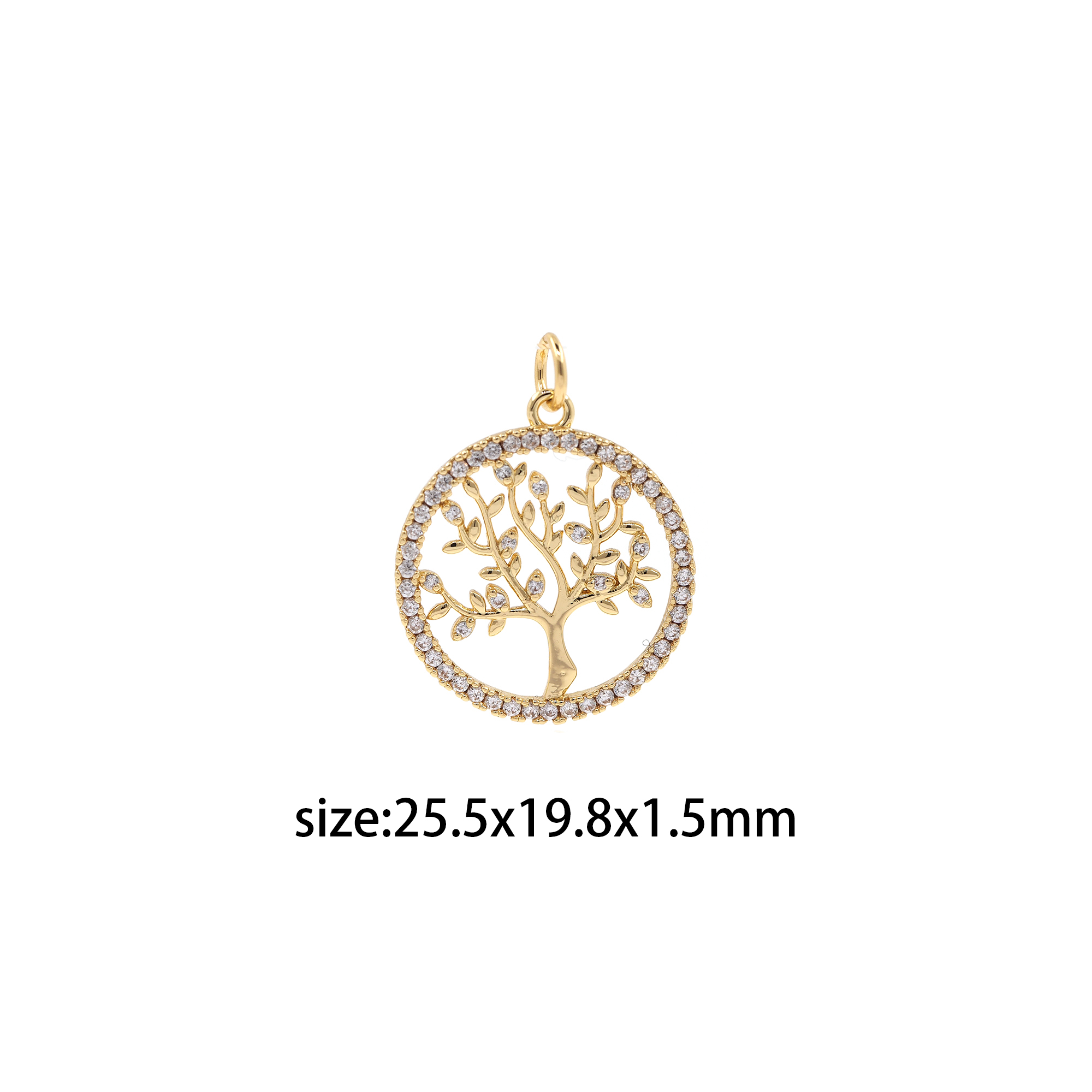 18K Gold Filled Tree of Life Pendant,CZ Micro Pave Tree Charm Earrings Necklace for DIY Jewelry Making Supply