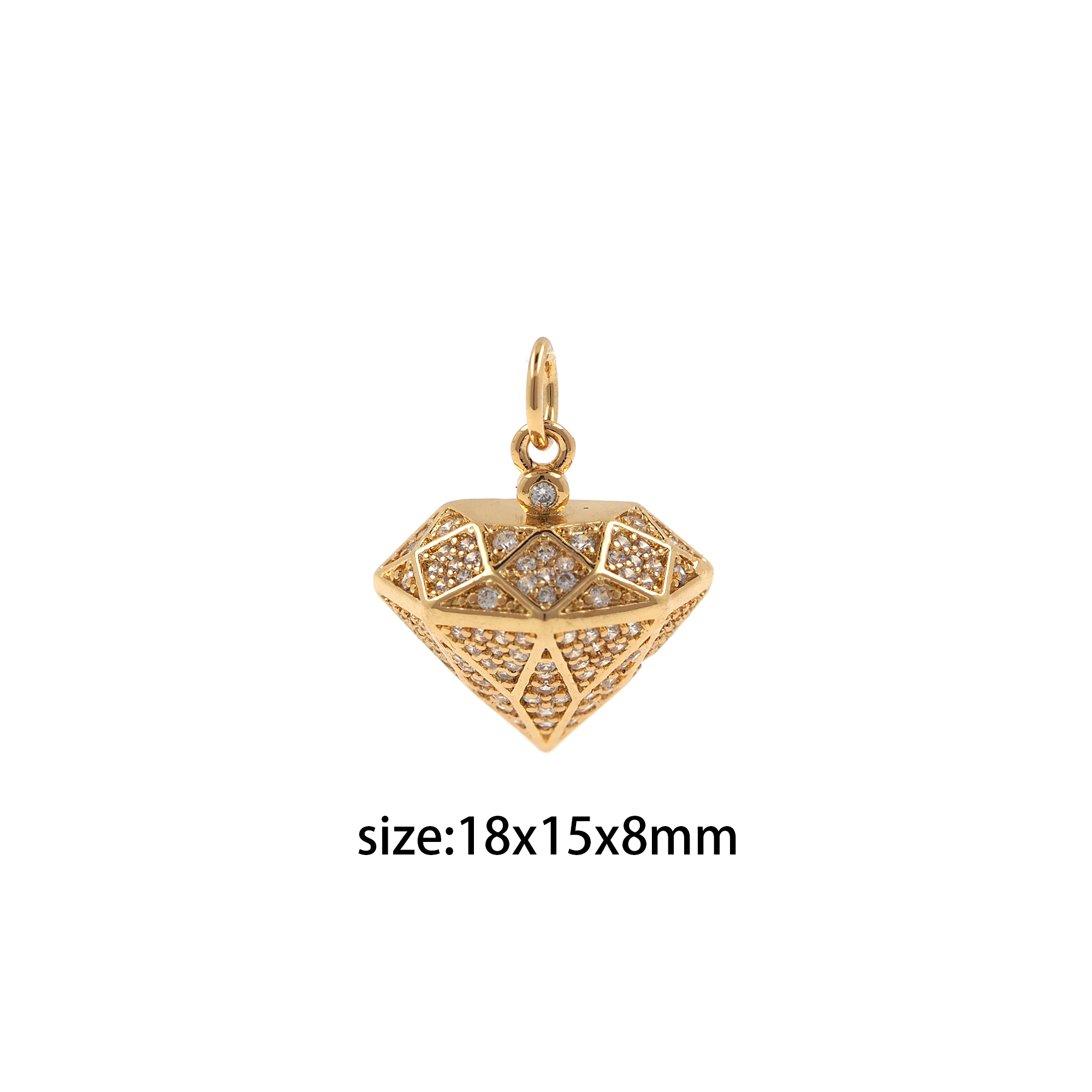 18K Gold Filled Diamond Shape Pendant,CZ Micro Pave Diamond Charm Earrings Necklace for DIY Jewelry Making Supply