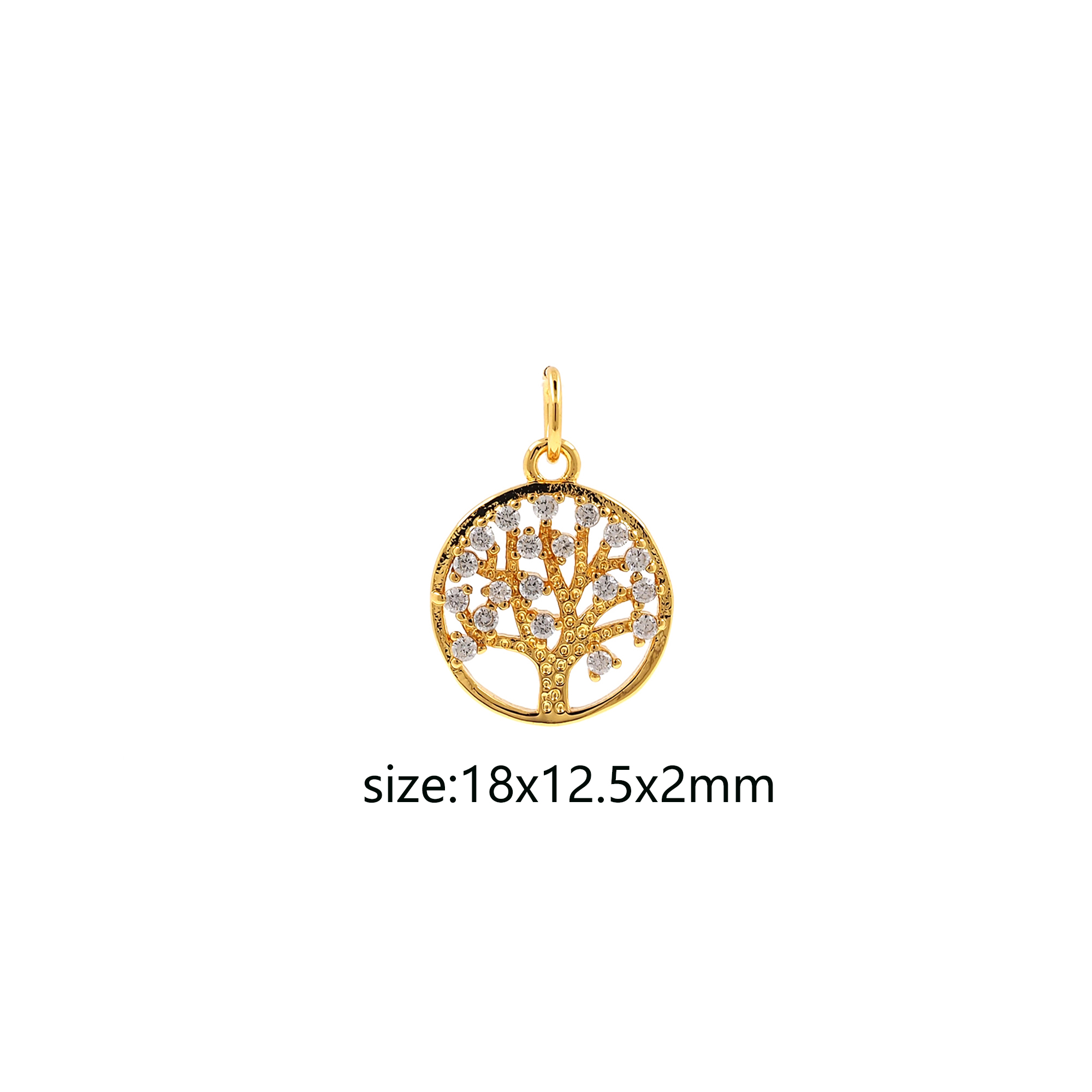 18K Gold Filled Life Tree Pendant,CZ Micro Pave Tree Charm Earrings Necklace for DIY Jewelry Making Supply