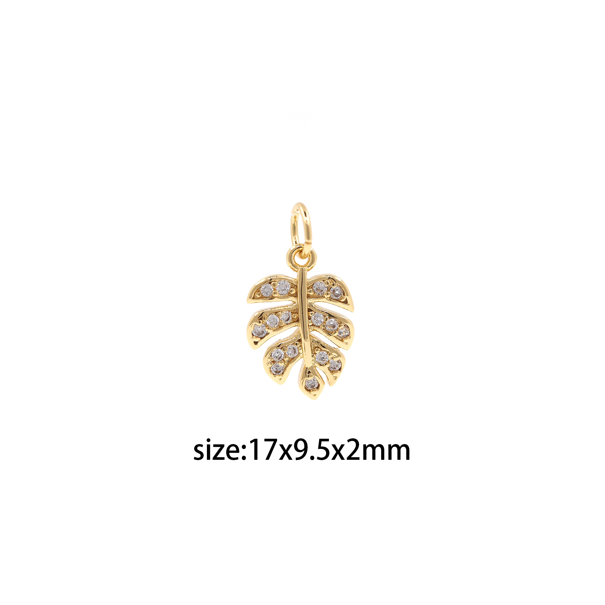 18K Gold Filled Monstera Leaf Pendant,CZ Micro Pave Leaf Charm Earrings Necklace for DIY Jewelry Making Supply