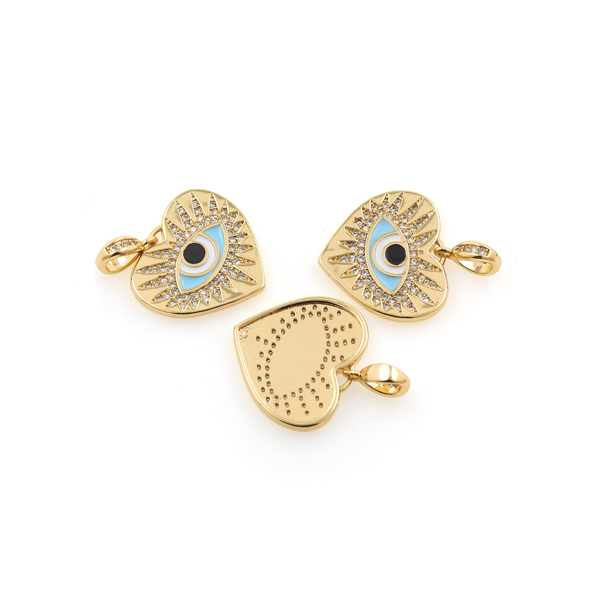 18K Gold Filled Heart Eye Pendant,Enamel Evil Eye Charm Earrings Necklace for DIY Jewelry Making Supply