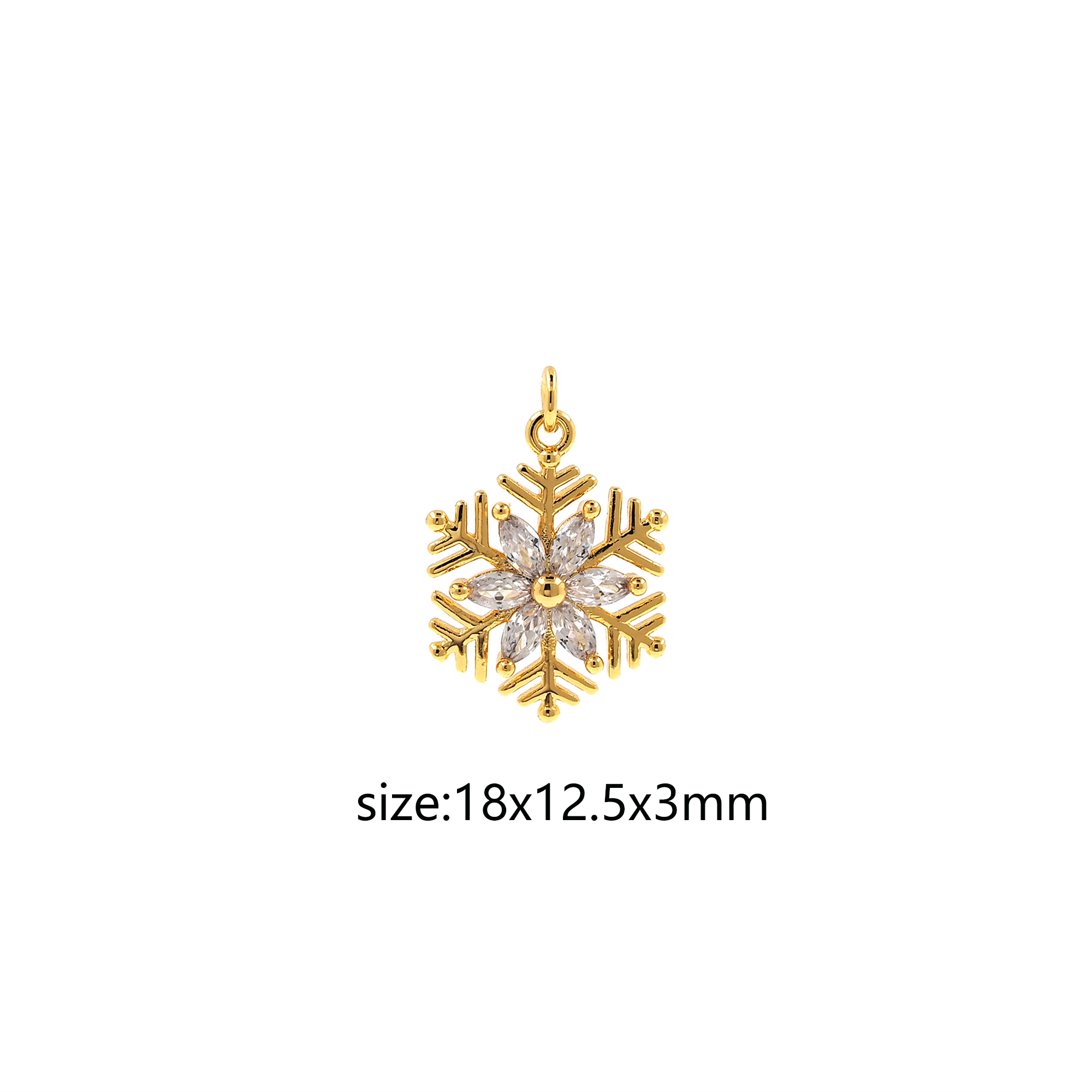 18K Gold Filled Snowflake Pendant,Winter Charm,CZ Micro Pave Snowflake Earrings Necklace for DIY Jewelry Making Supply
