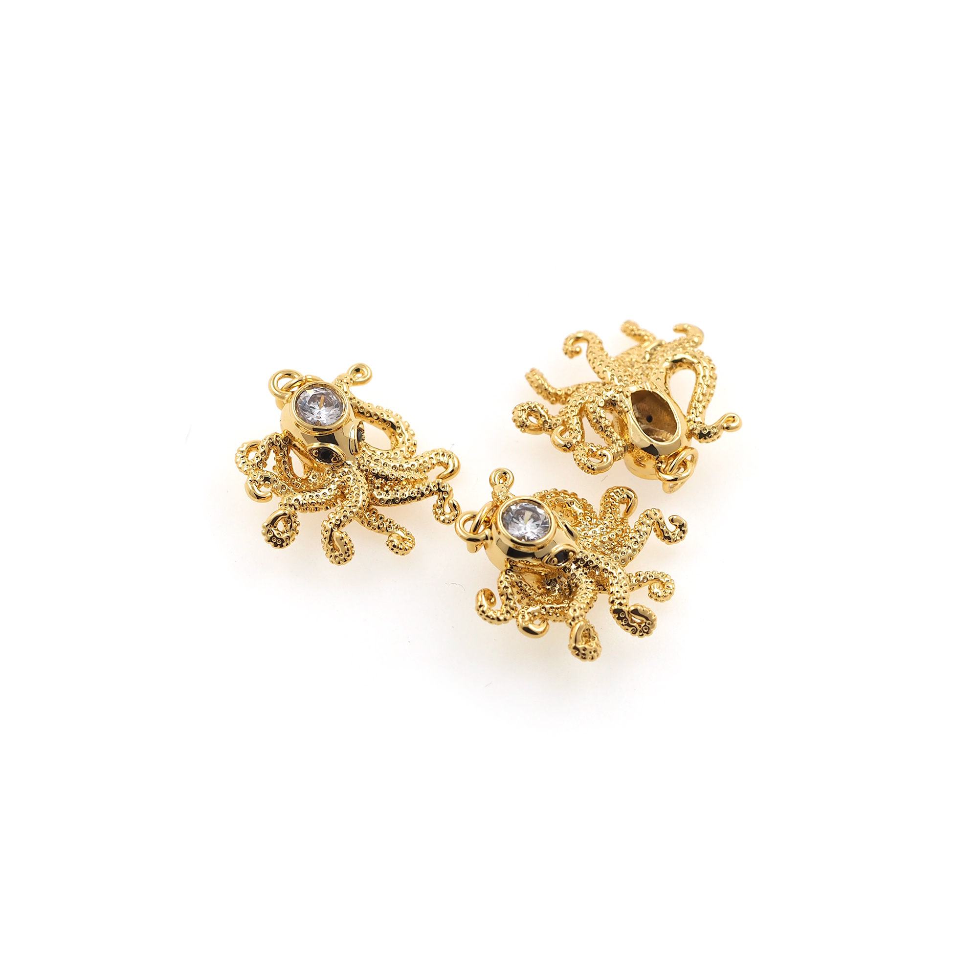 18K Gold Filled Octopus Pendant,CZ Miceo Pave Octopus Charm Earrings Necklace for DIY Jewelry Making Supply