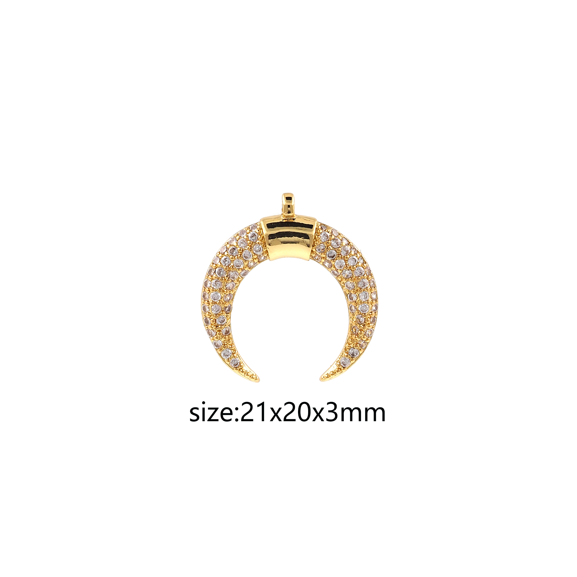 18K Gold Filled Double Horn Pendant,CZ Micro Pave Horn Charm Earrings Necklace for DIY Jewelry Making Supply