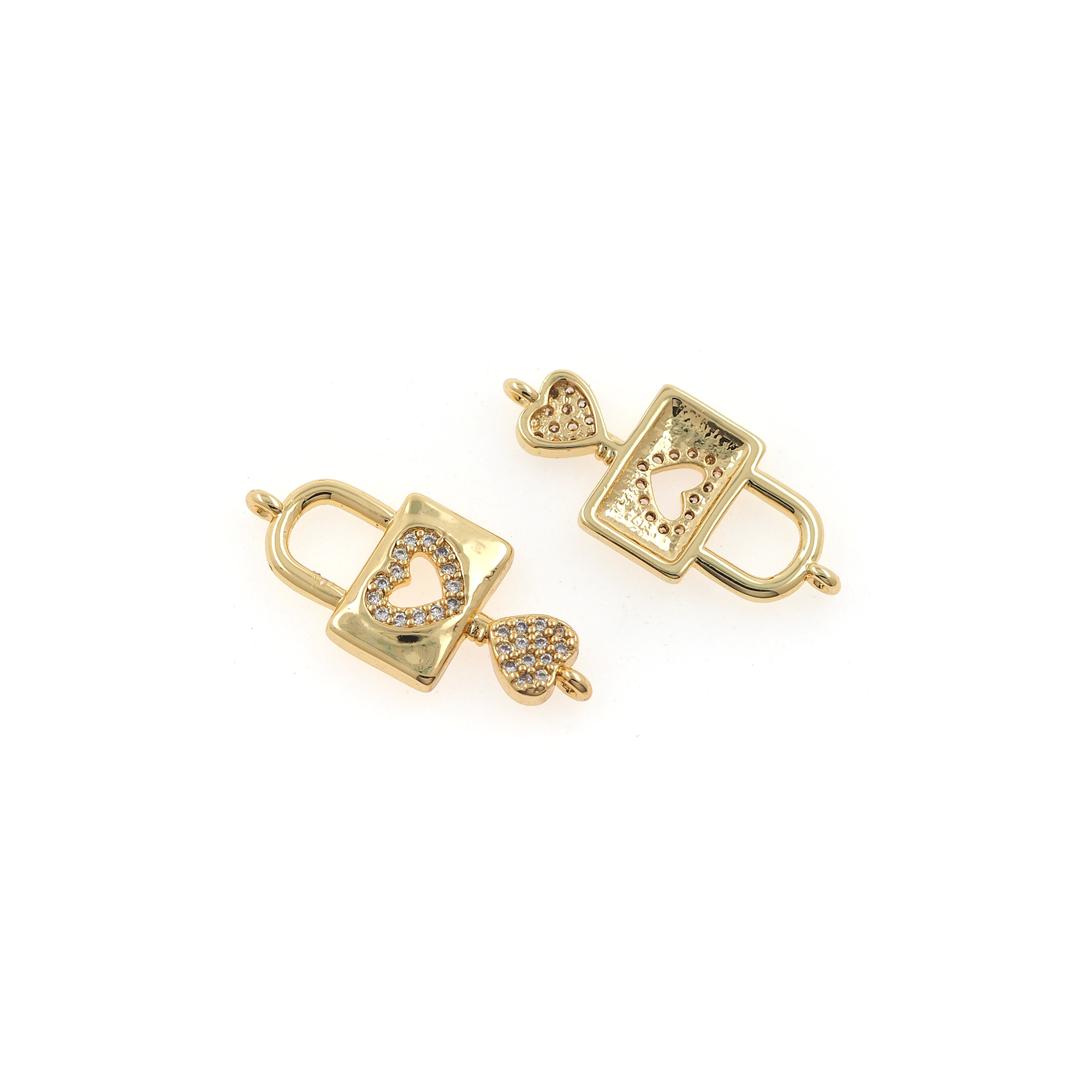 18K Gold Filled Lock Connector Pendant,CZ Micro Pave Key Lock Charm Necklace Bracelet for DIY Jewelry Making Supply