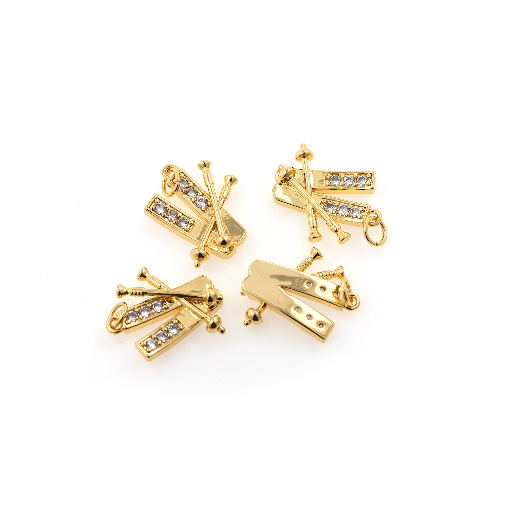 18K Gold Filled Snowboard Pendant,Sports Charm,CZ Micro Pave Ski Earrings Necklace for DIY Jewelry Making Supply