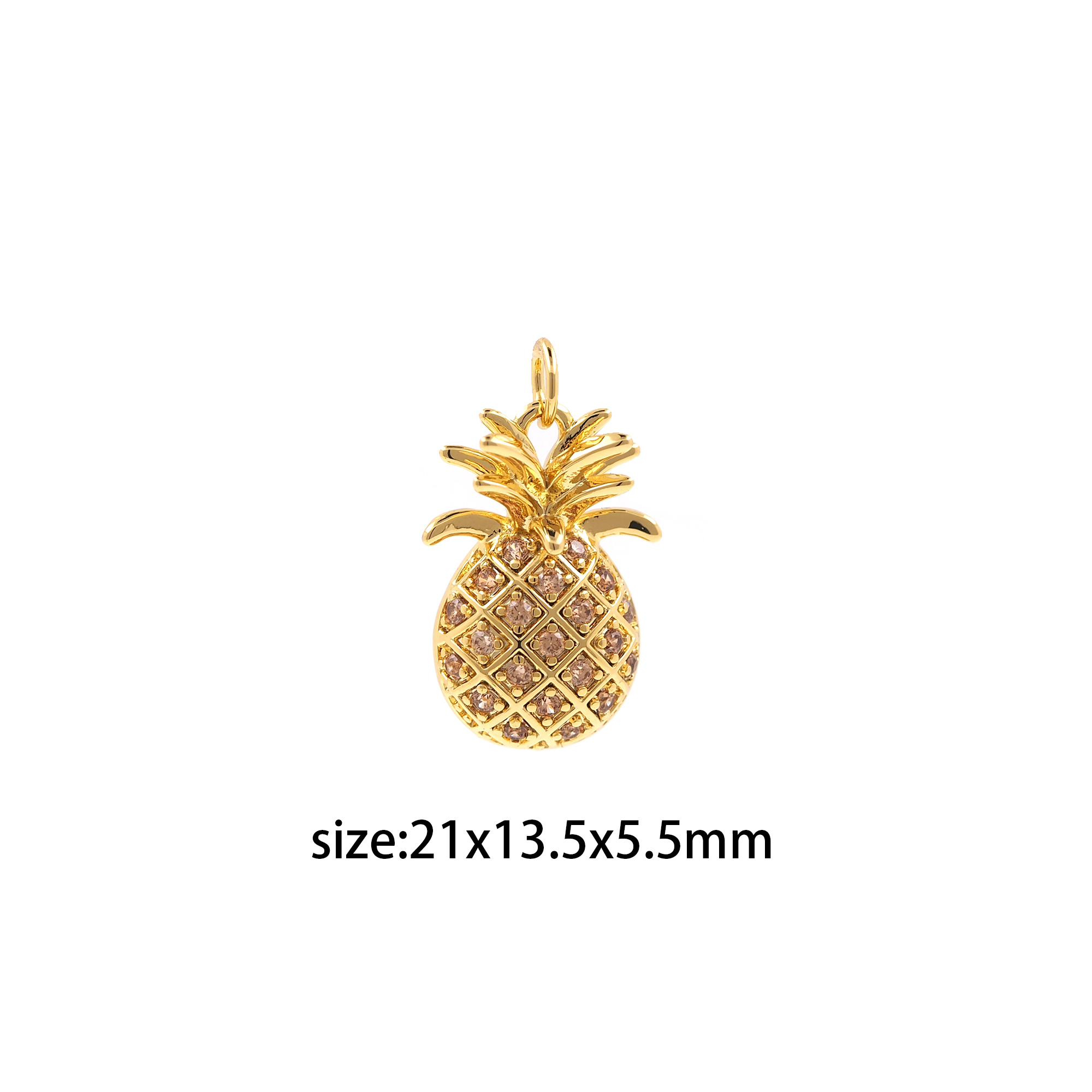 18K Gold Filled Pineapple Pendant,Fruit Charm,CZ Micro Pave Pineapple Charm Earrings Necklace for DIY Jewelry Making Supply
