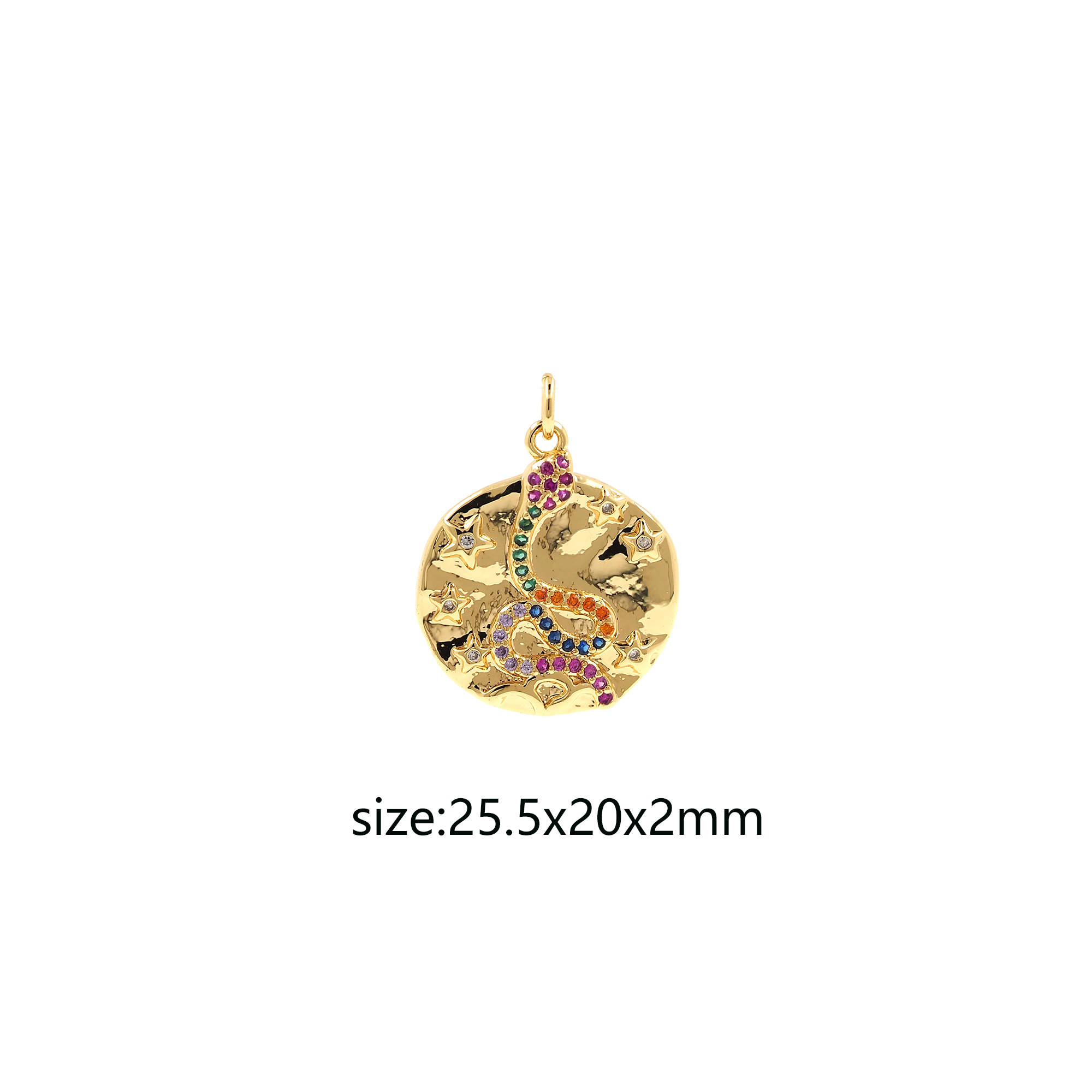 18K Gold Filled Snake Coin Pendant,Reptile Charm,CZ Micro Pave Snake Earrings Necklace for DIY Jewelry Making Supply