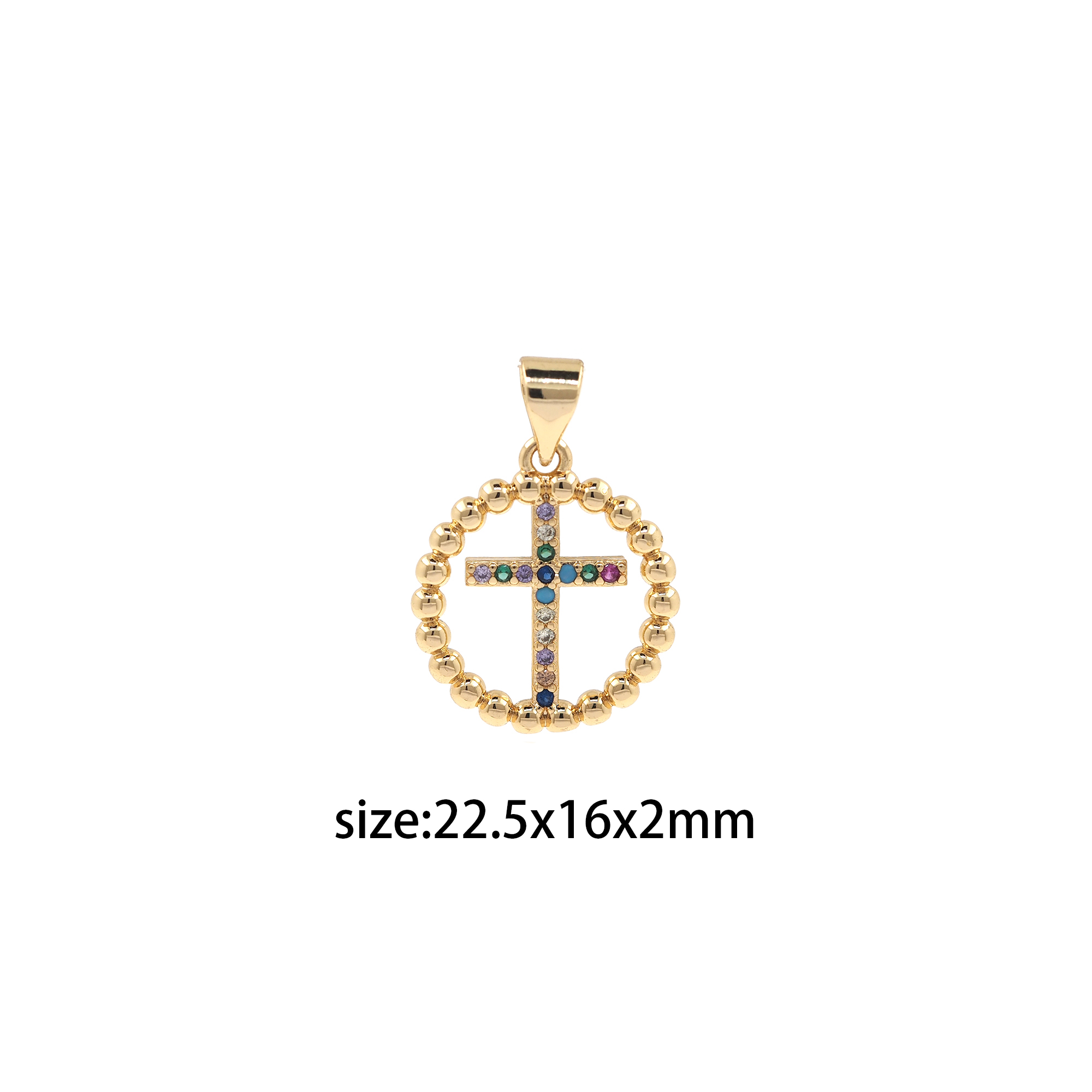 18K Gold Filled Cross Pendant,Colorful Zircon Religious Charm Earrings Necklace for DIY Jewelry Making Supply