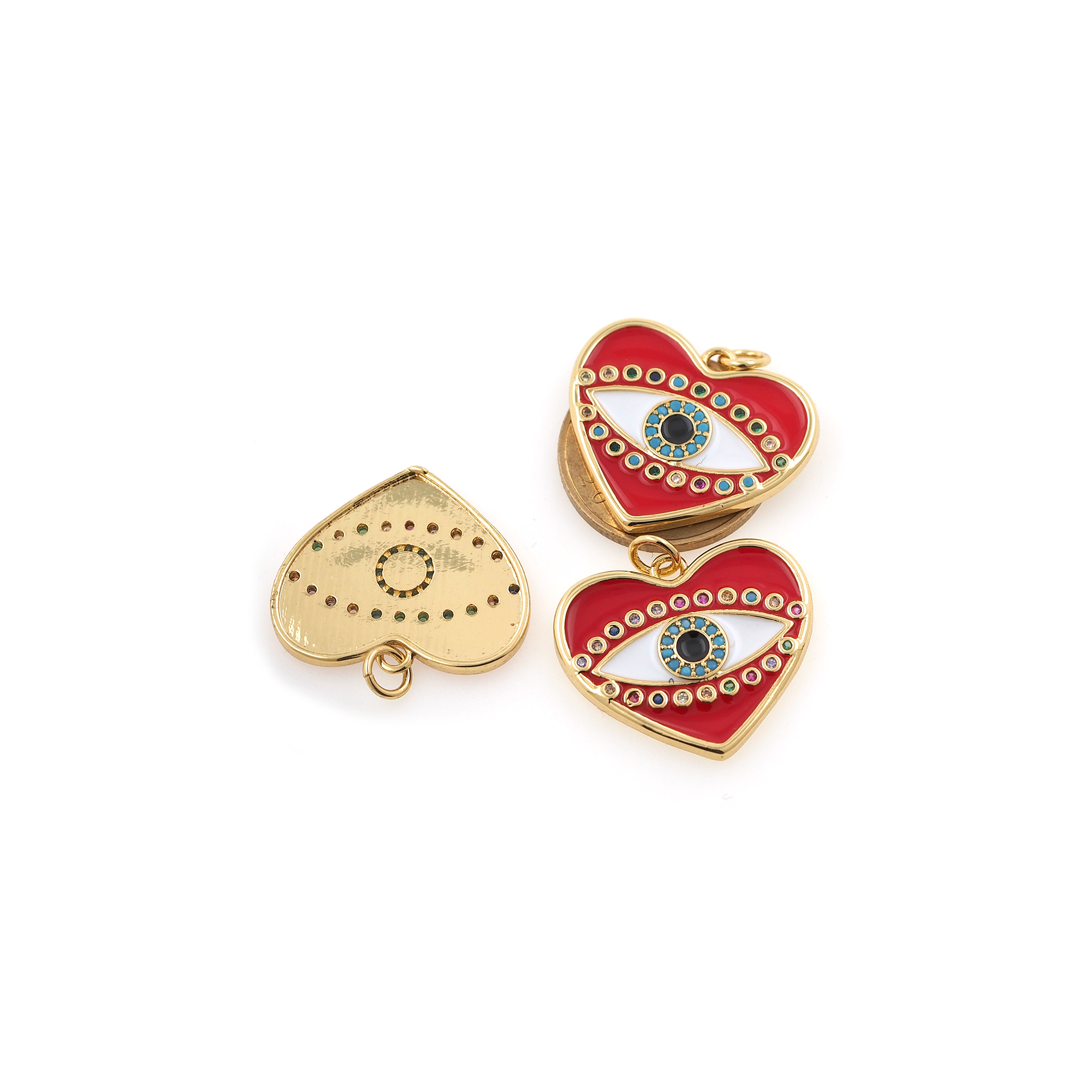 18K Gold Filled Heart Eye Pendant,Amulet Charm,Enamel Evil Eye Earrings Necklace for DIY Jewelry Making Supply