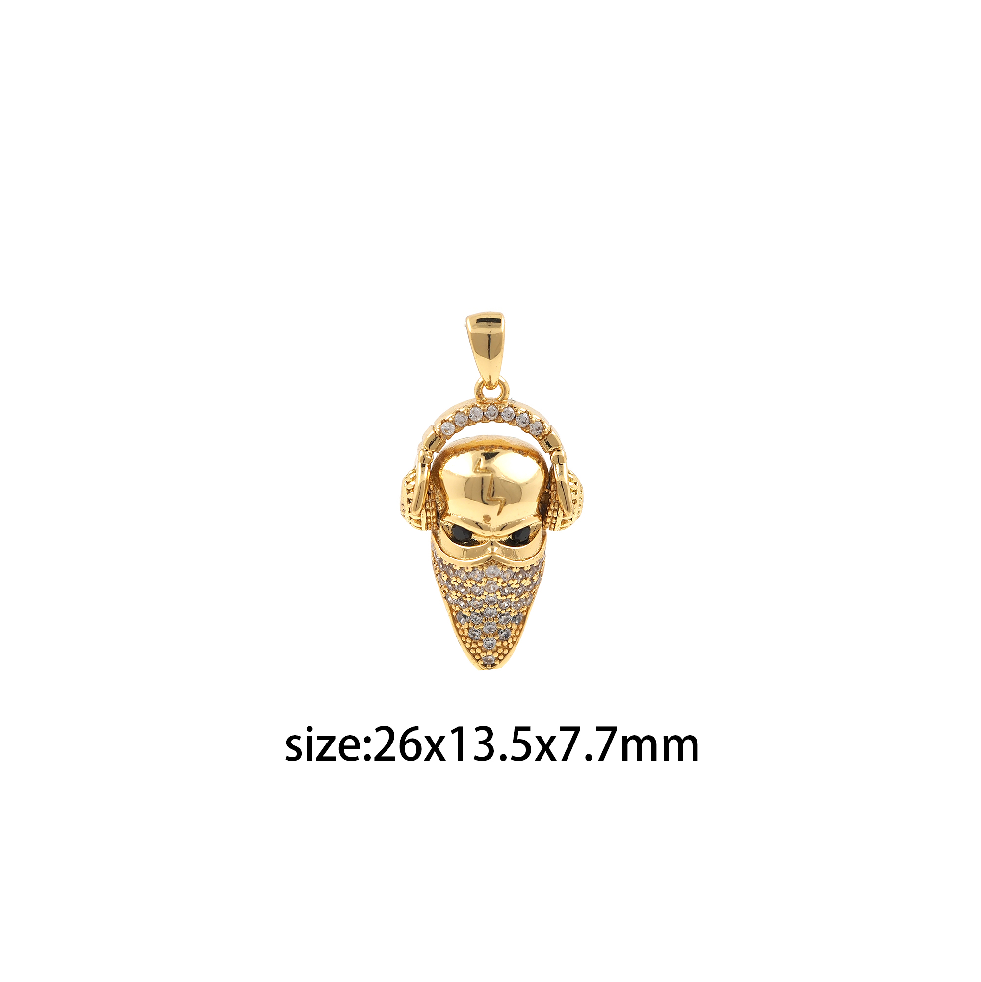 18K Gold Filled Skull Pendant,CZ Micro Pave Skull Charm Earrings Necklace for DIY Jewelry Making Supply