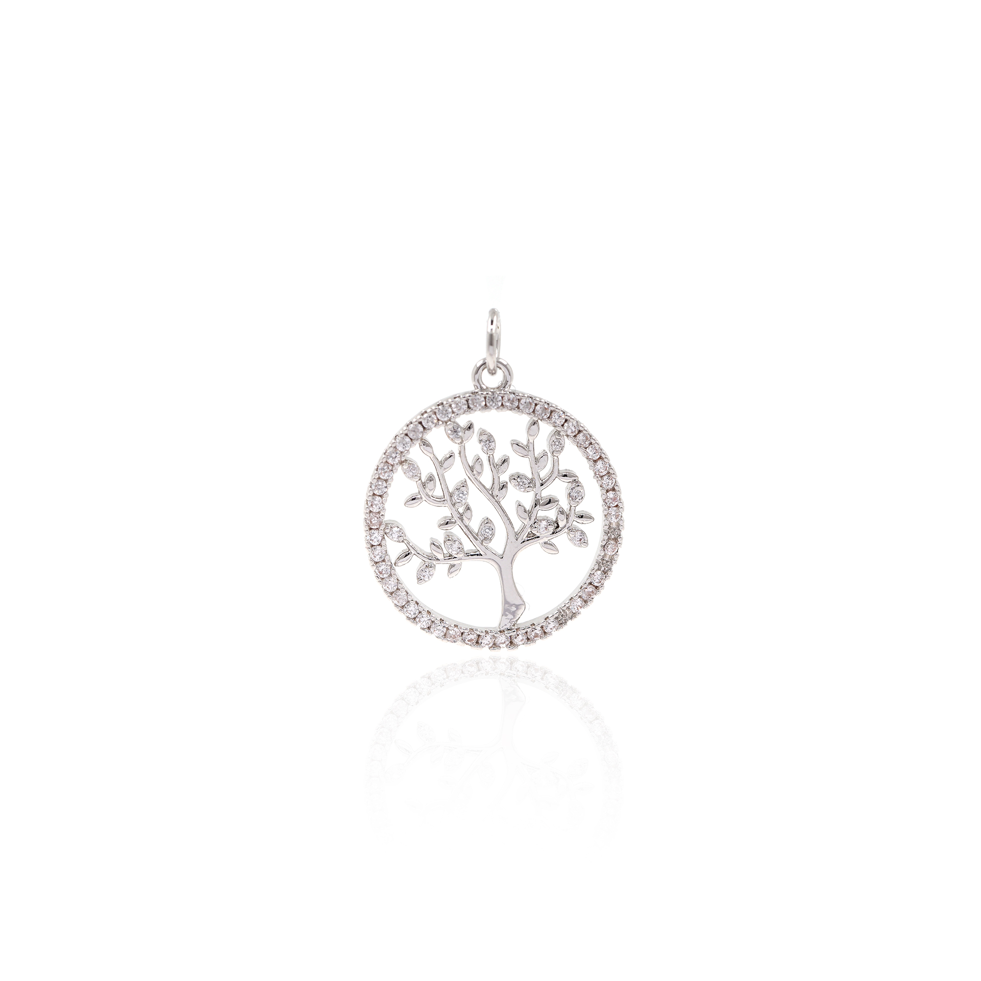18K Gold Filled Tree of Life Pendant,CZ Micro Pave Tree Charm Earrings Necklace for DIY Jewelry Making Supply