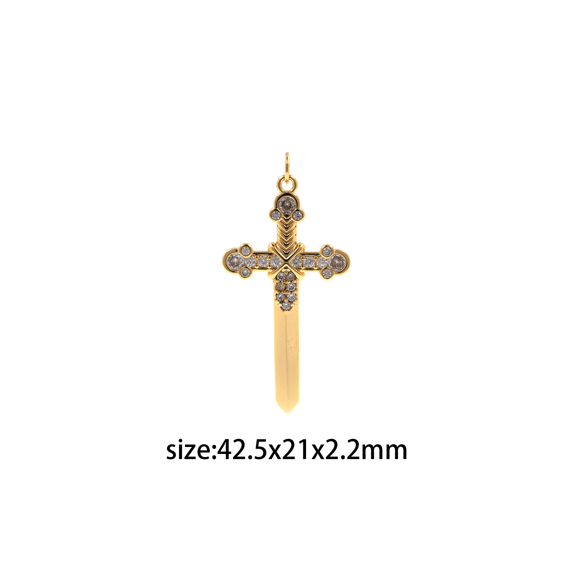 18K Gold Filled Sword Pendant,CZ Micro Pave Sword Charm Earrings Necklace for DIY Jewelry Making Supply