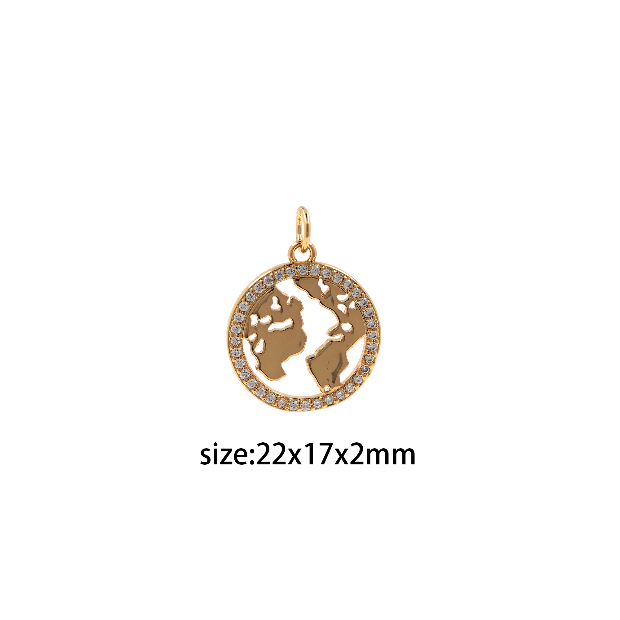 18K Gold Filled Map Pendant,Earth Charm,CZ Micro Pave Map Earrings Necklace for DIY Jewelry Making Supply