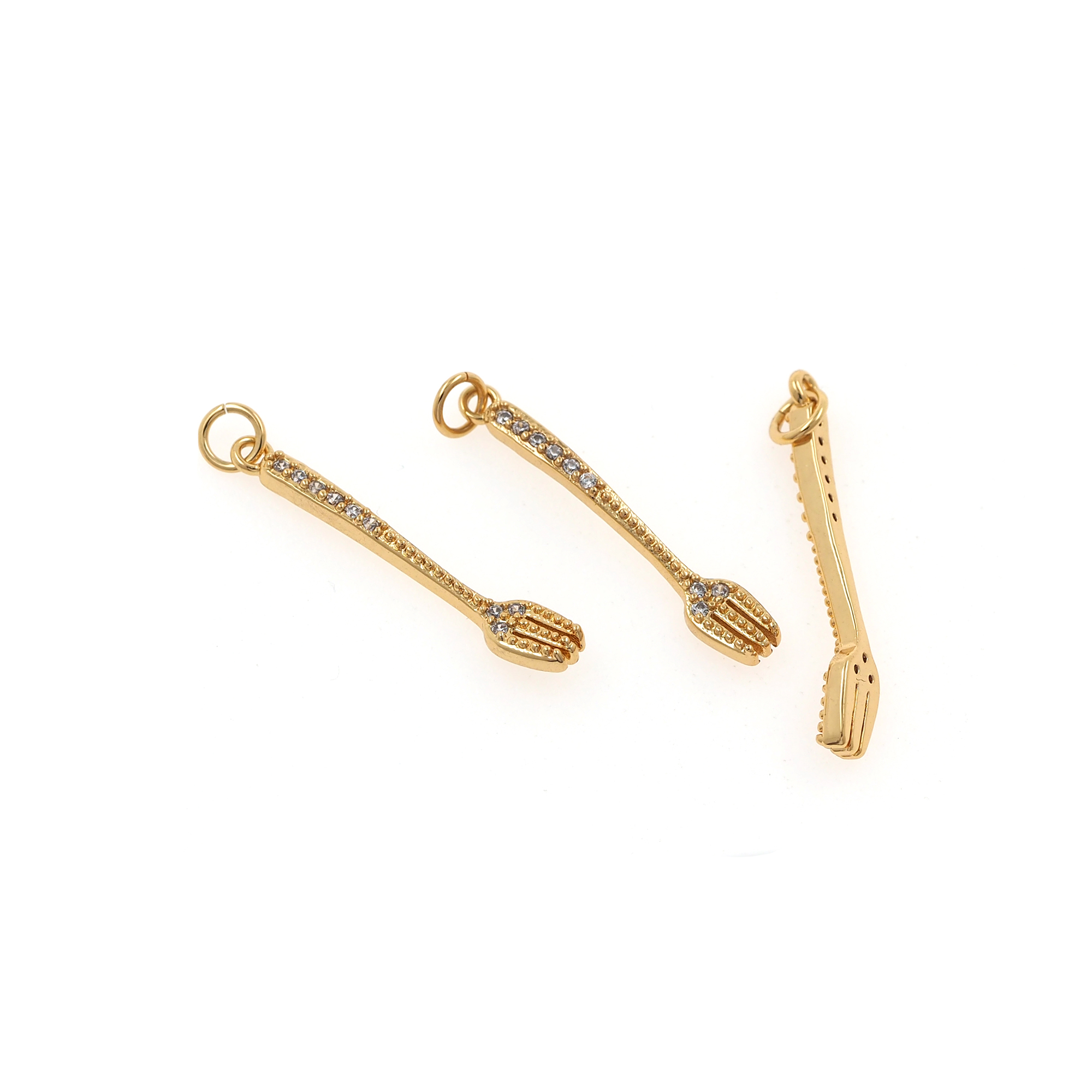 18K Gold Filled Fork Pendant,Tableware Charm,CZ Micro Pave Fork Earrings Necklace for DIY Jewelry Making Supply