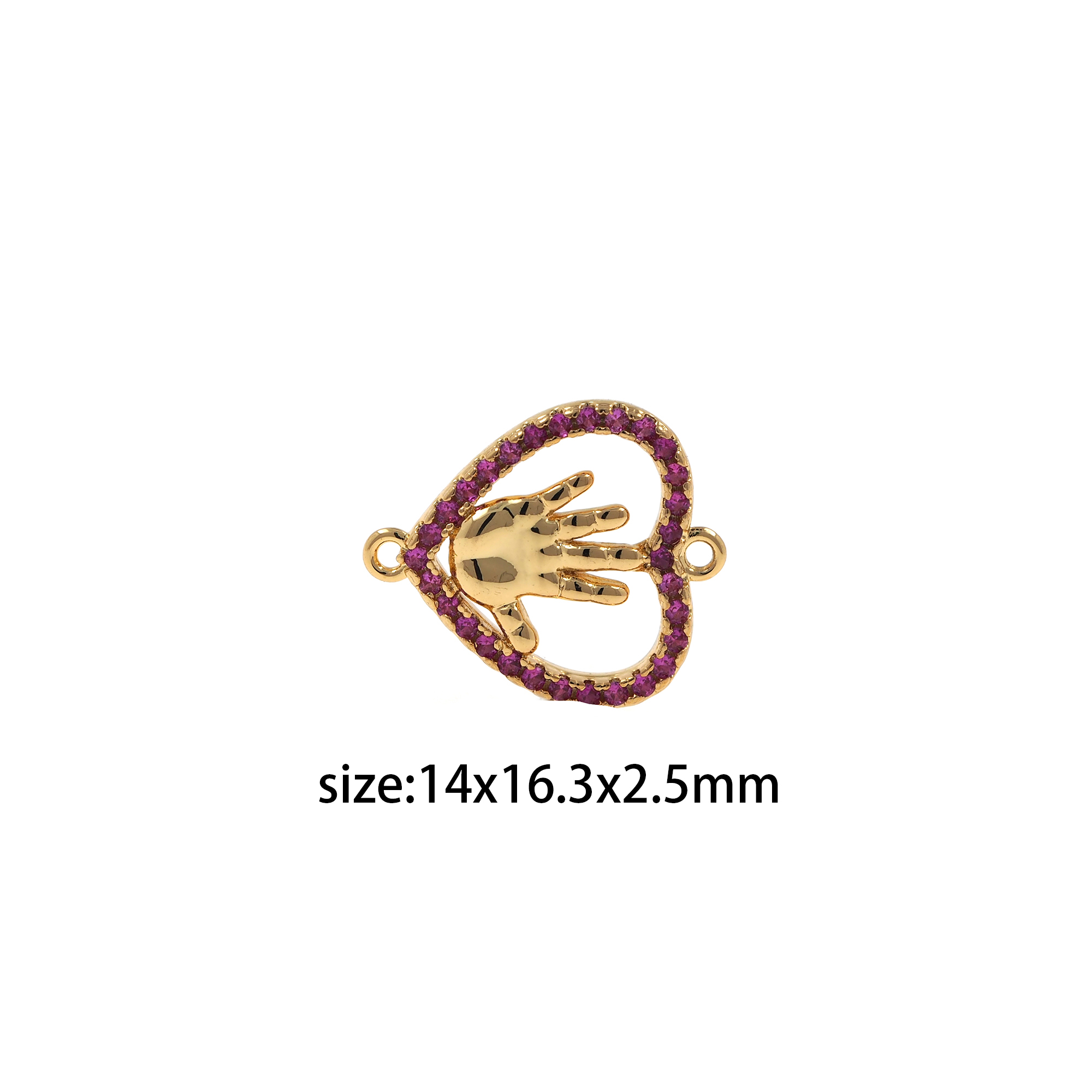 18K Gold Filled Gesture Connector,CZ Micro Pave Heart Gesture Charm Necklace Bracelet for DIY Jewelry Making Supply