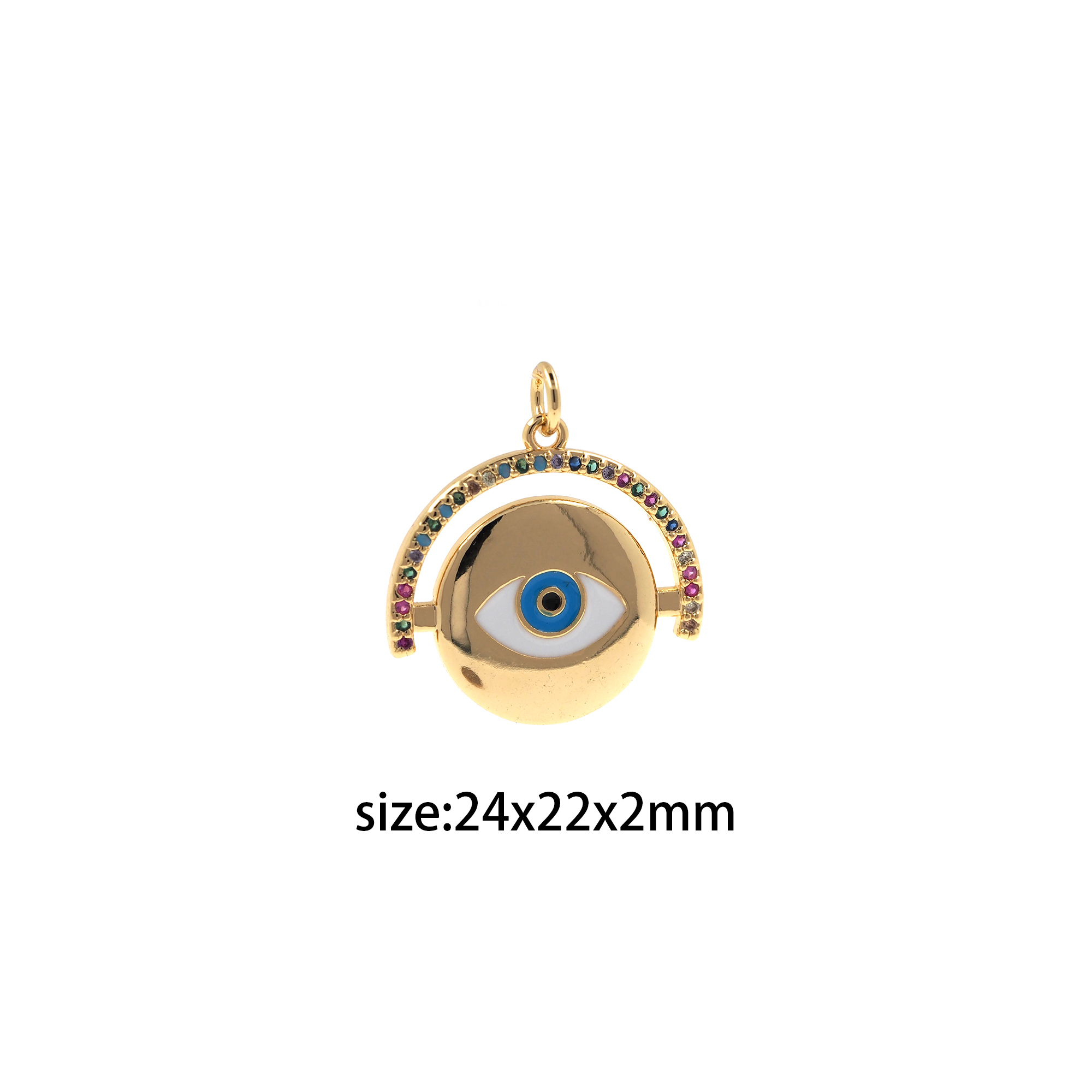 18K Gold Filled Evil Eye Coin Pendant,Enamel Evil Eye Charm Earrings Necklace for DIY Jewelry Making Supply