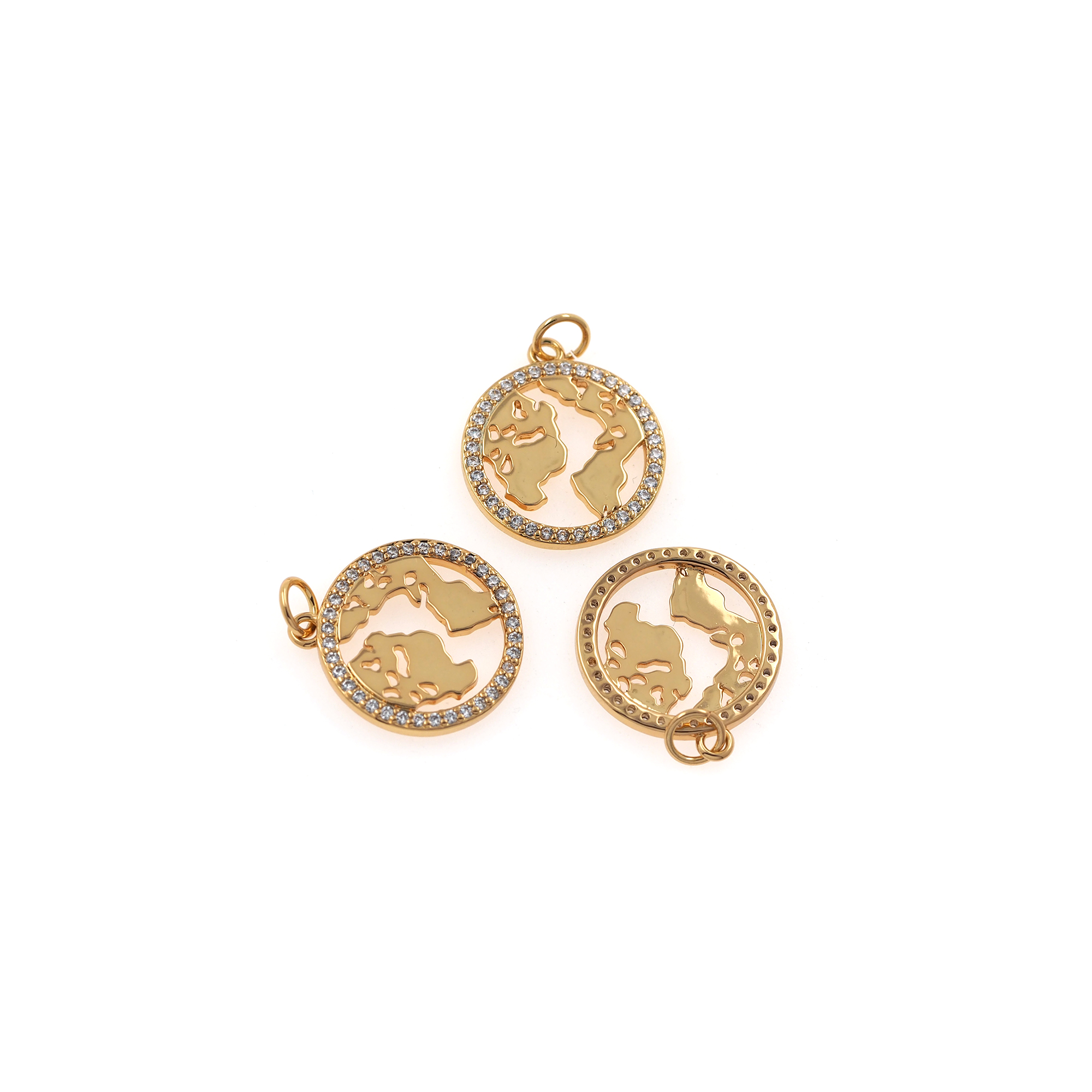 18K Gold Filled Map Pendant,Earth Charm,CZ Micro Pave Map Earrings Necklace for DIY Jewelry Making Supply