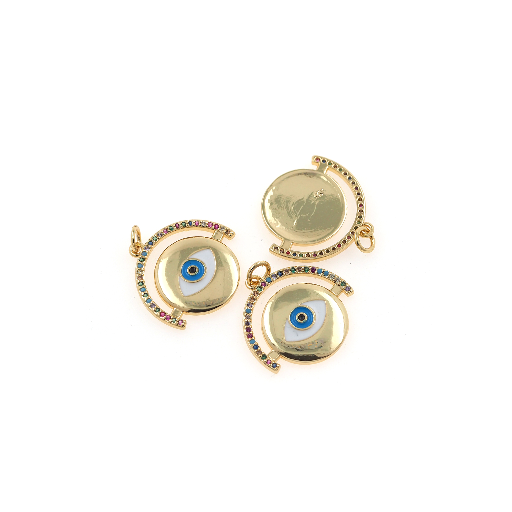 18K Gold Filled Evil Eye Coin Pendant,Enamel Evil Eye Charm Earrings Necklace for DIY Jewelry Making Supply