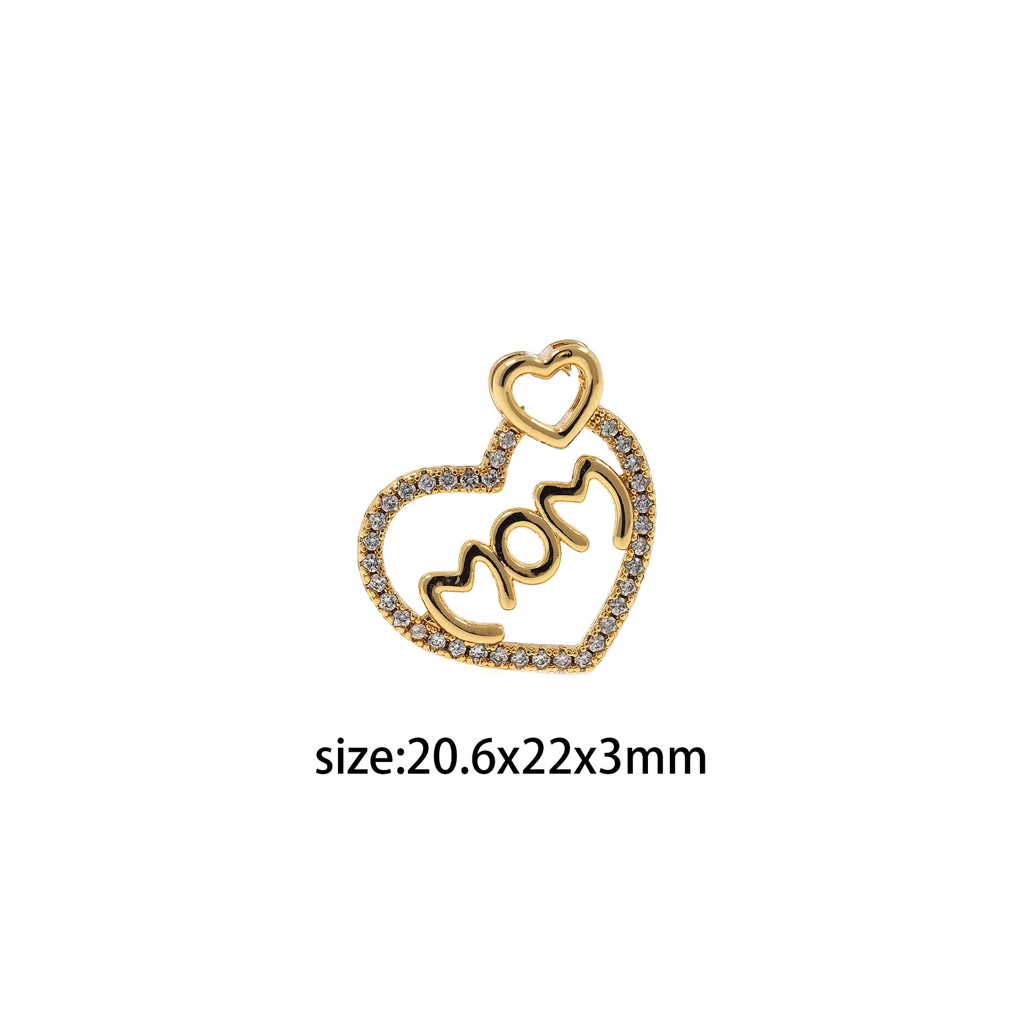 18K Gold Filled Mom Pendant,CZ Micro Pave Heart Mom Charm Earrings Necklace for DIY Jewelry Making Supply