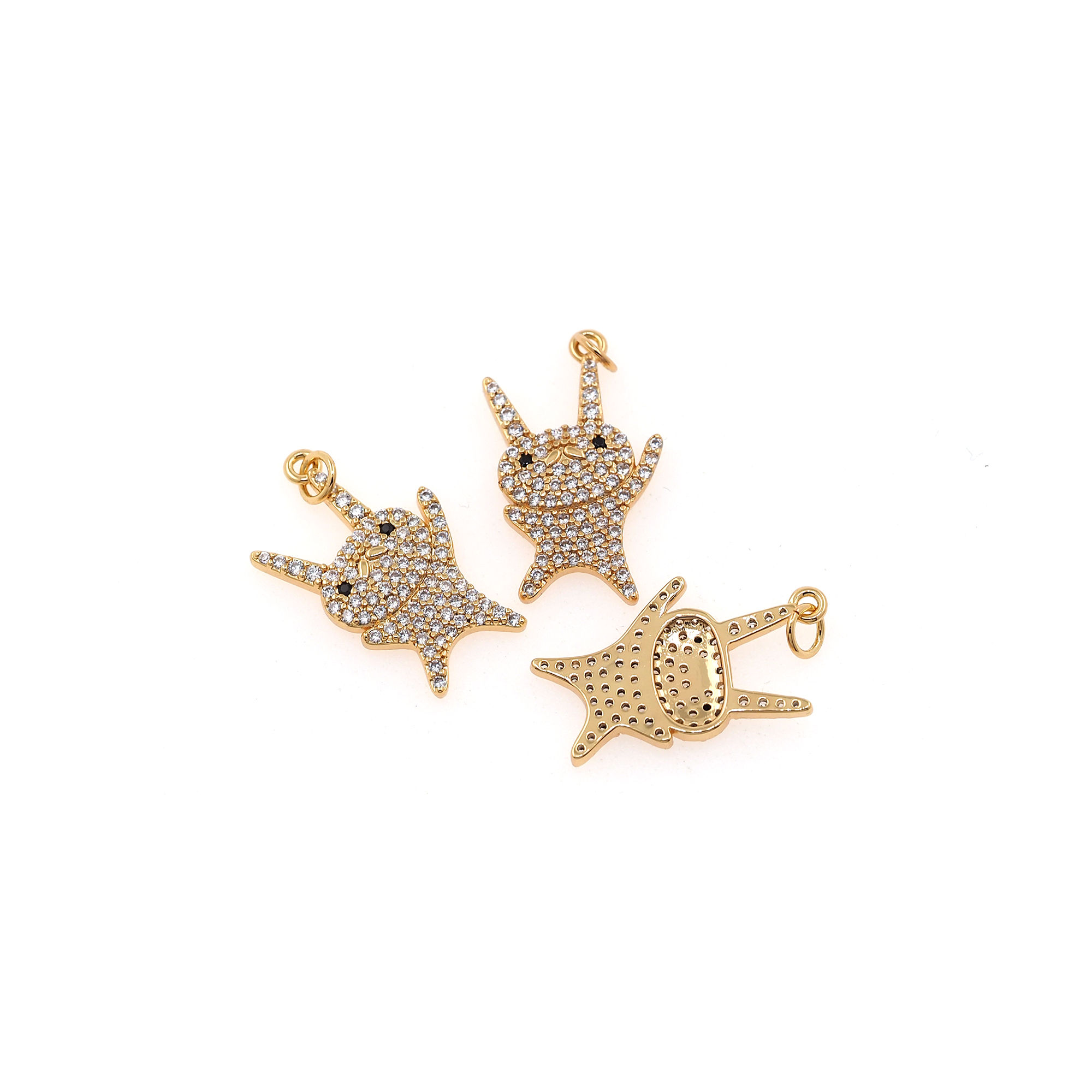 18K Gold Filled Rabbit Pendant,CZ Micro Pave Cute Rabbit Charm Earrings Necklace for DIY Jewelry Making Supply