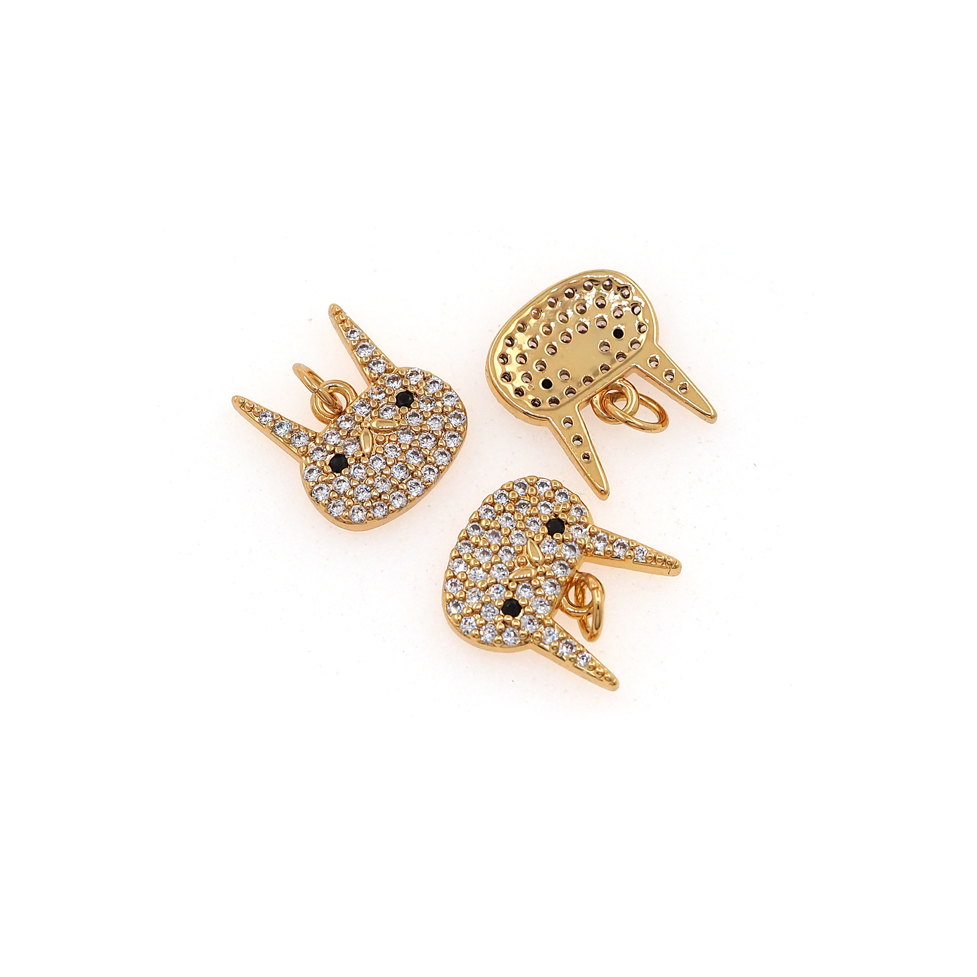 18K Gold Filled Rabbit Pendant,CZ Micro Pave Rabbit Charm Earrings Necklace for DIY Jewelry Making Supply