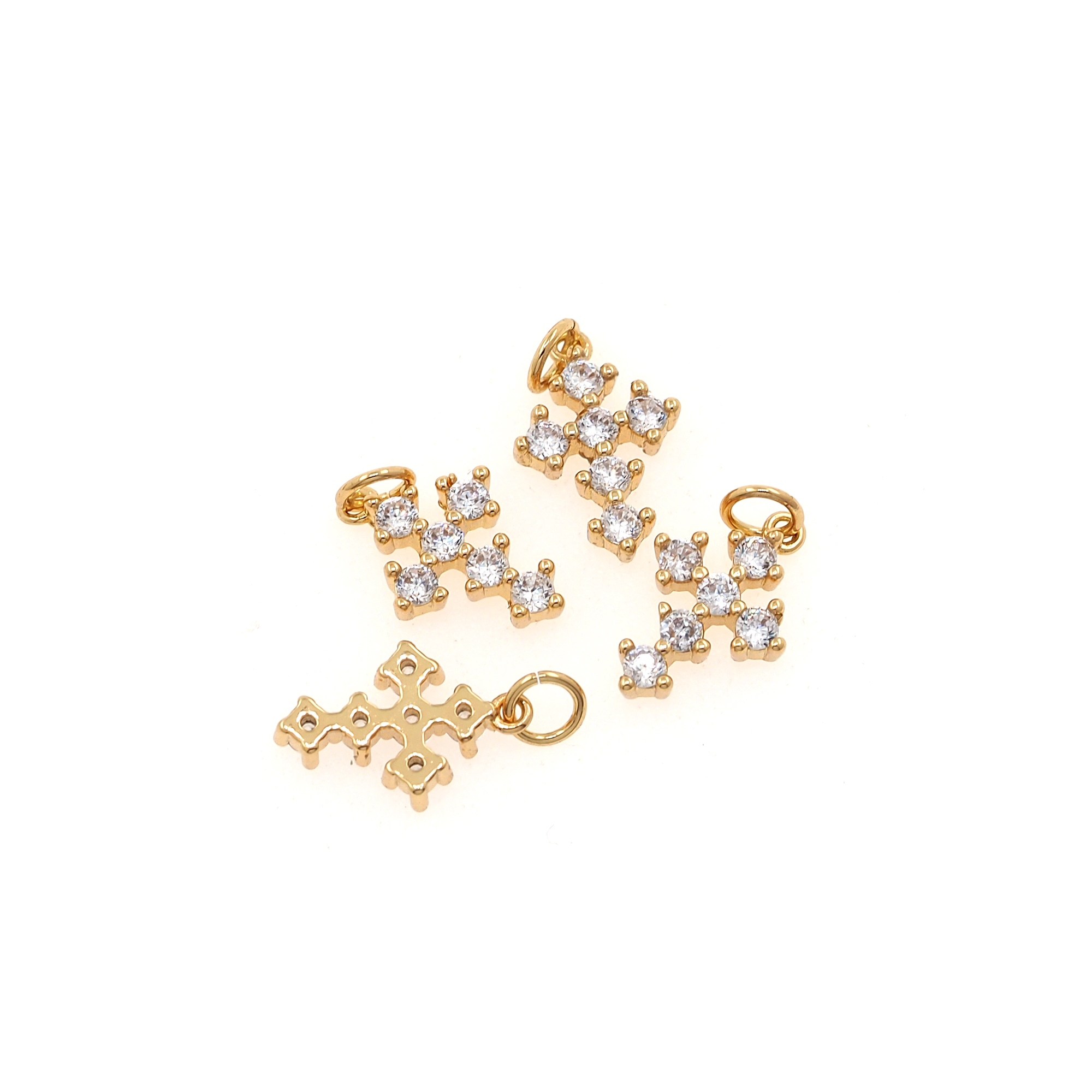 18K Gold Filled Cross Pendant,CZ Micro Pave Tiny Cross Charm Earrings Necklace for DIY Jewelry Making Supply