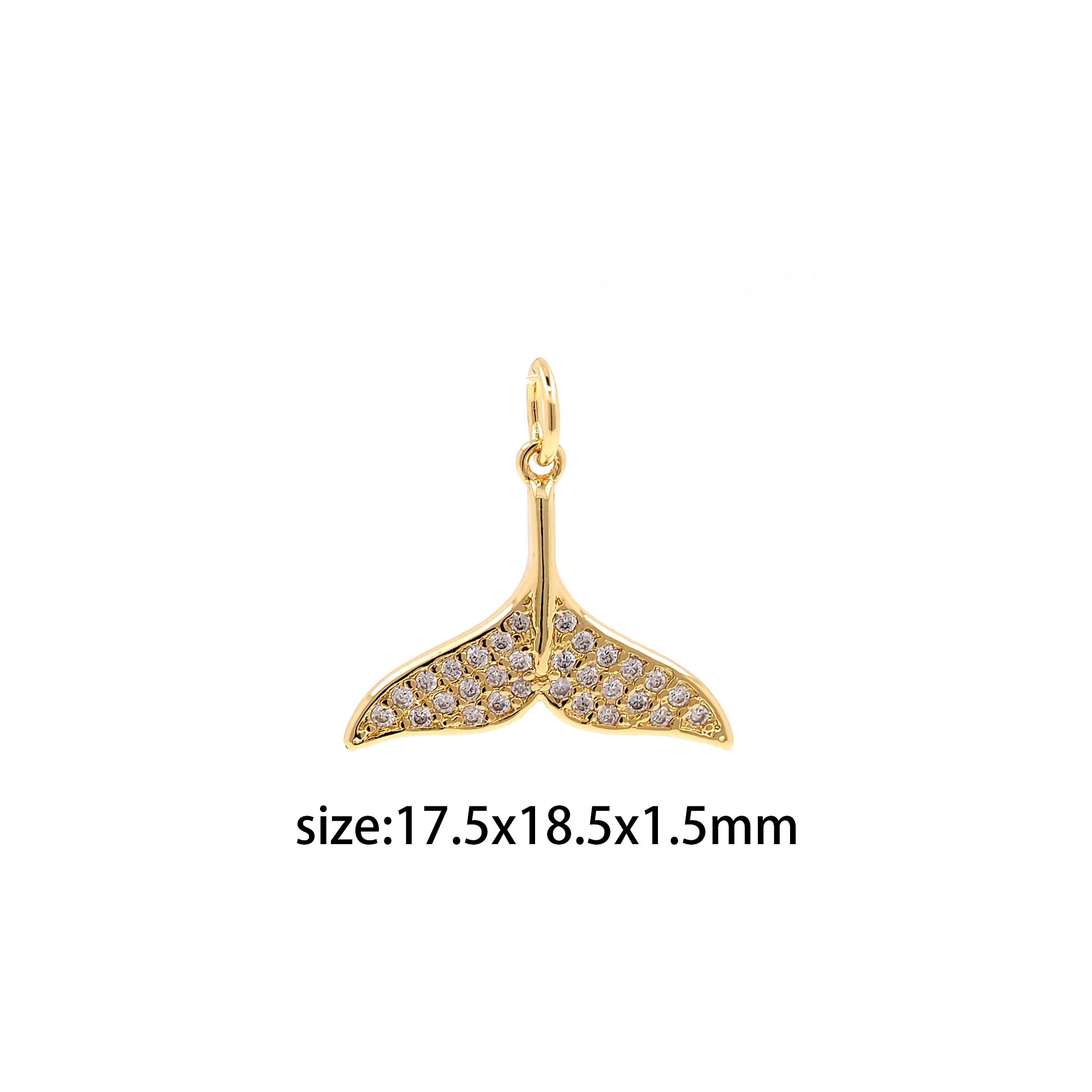 18K Gold Filled Whale Tail Pendant,CZ Micro Pave Whale Tail Charm Earrings Necklace for DIY Jewelry Making Supply
