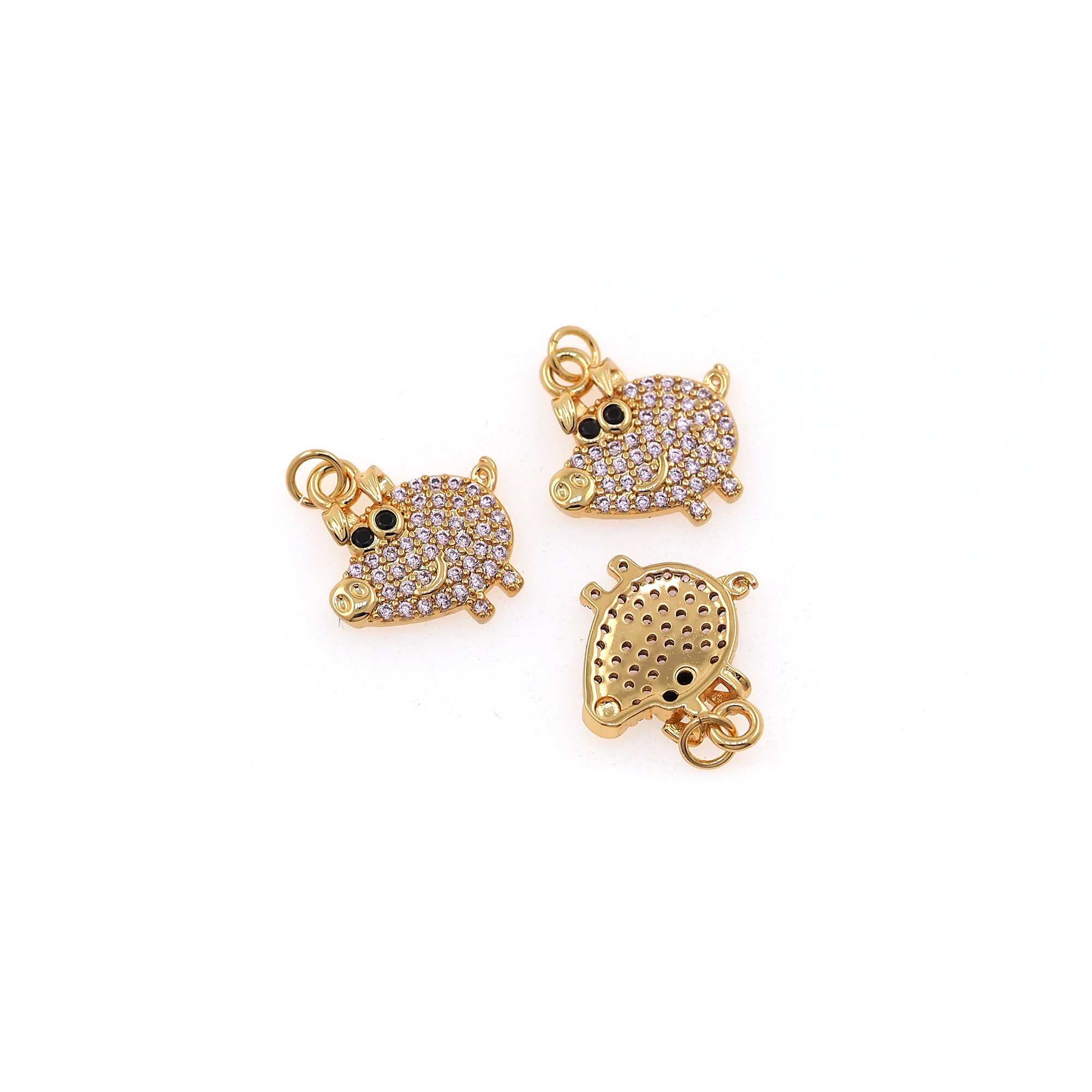 18K Gold Filled Pig Pendant,Animal Charm,CZ Micro Pave Cute Pig Earrings Necklace for DIY Jewelry Making Supply