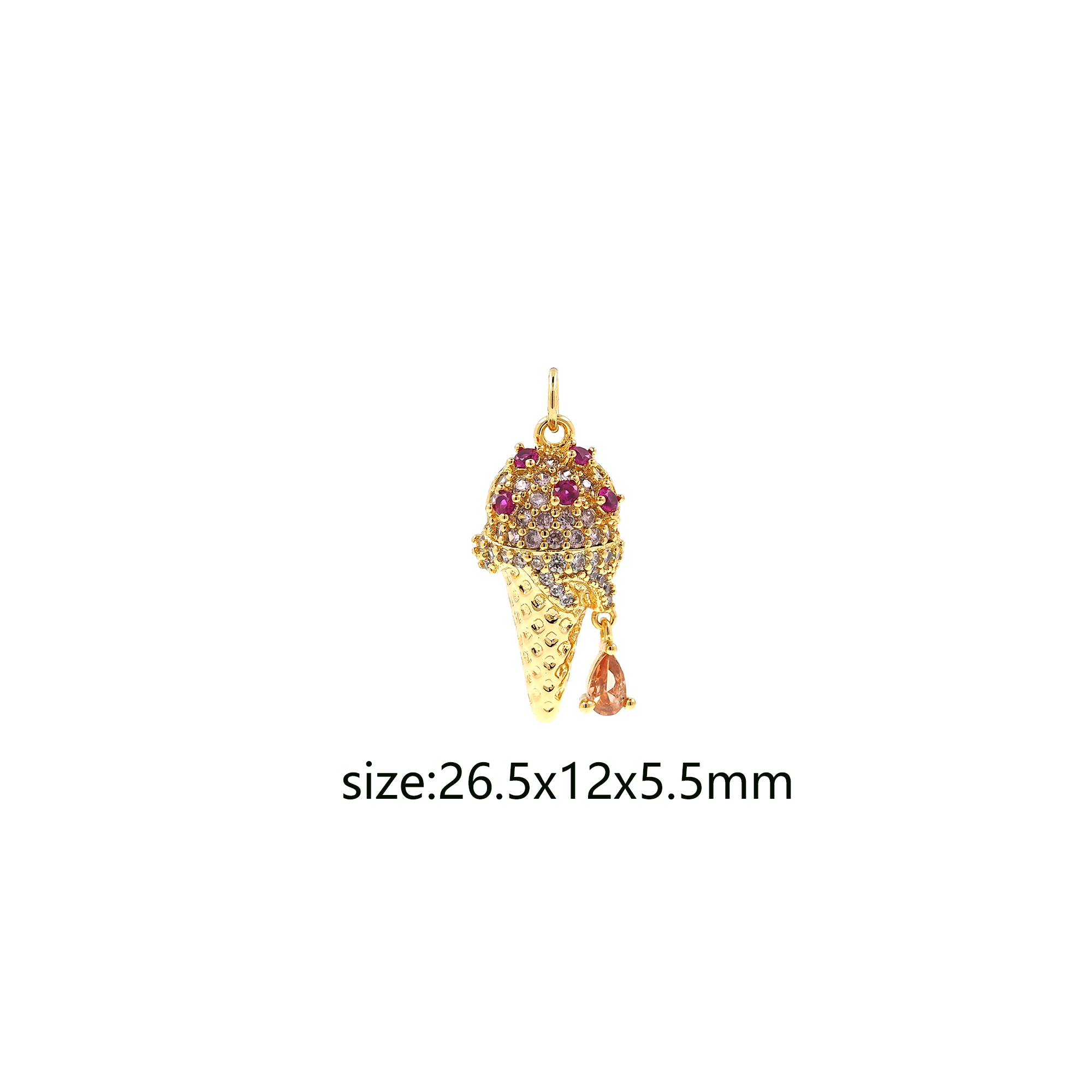18K Gold Filled Ice Cream Pendant,CZ Micro Pave Ice Cream Charm Earrings Necklace for DIY Jewelry Making Supply