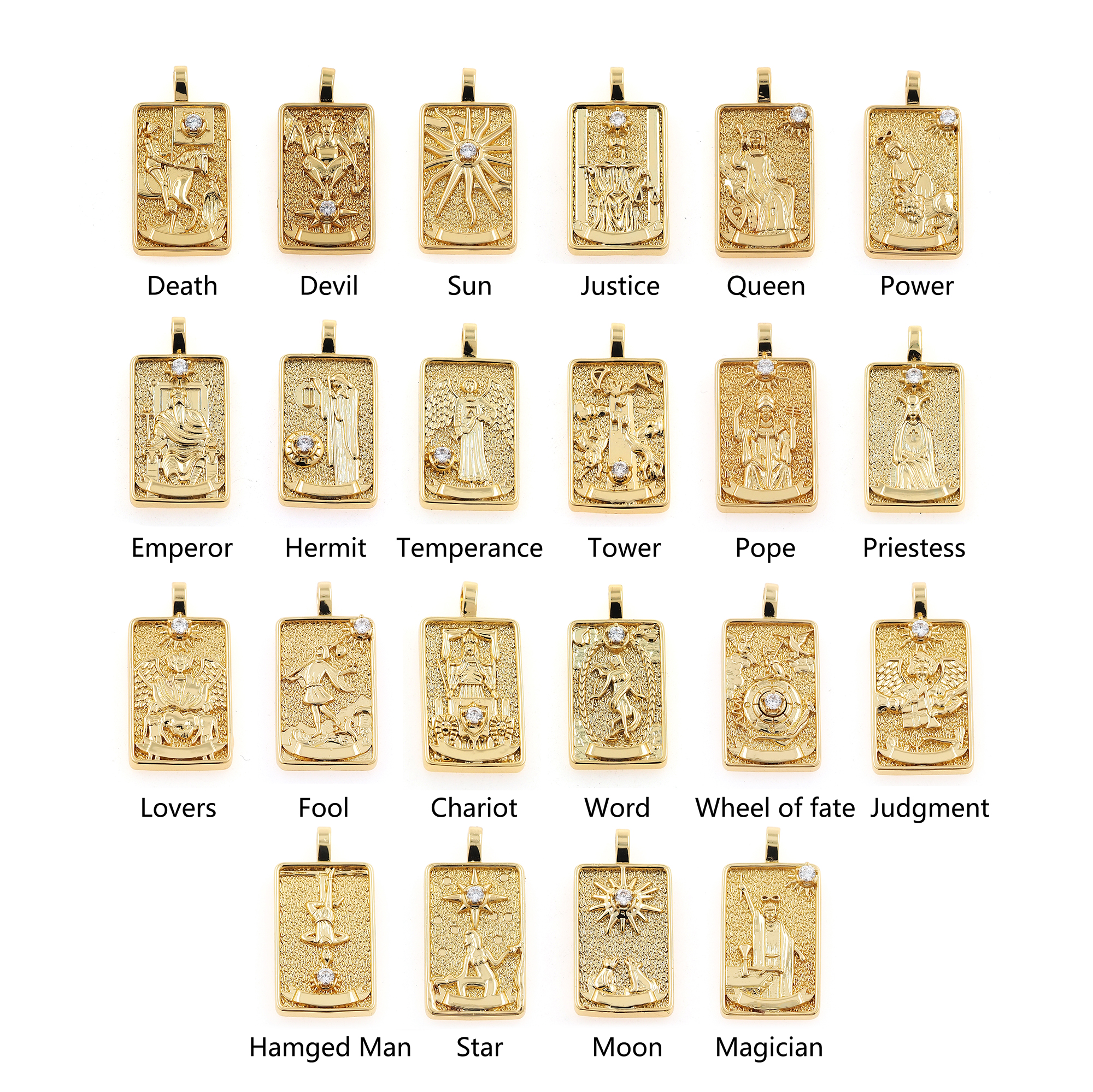 18K Gold Filled Tarot Card Pendant,Amulet Charm,CZ Micro Pave Tarot Card Earrings Necklace for DIY Jewelry Making Supply