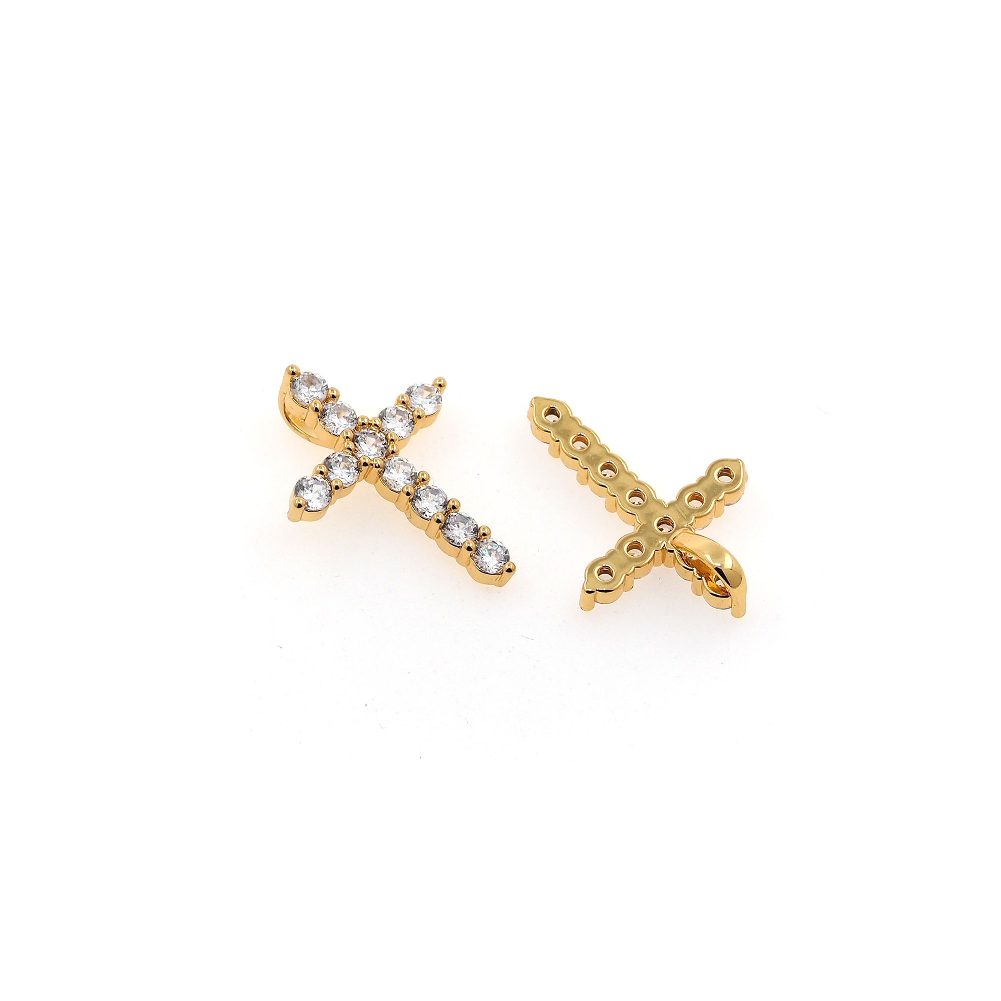 18K Gold Filled Cross Pendant,CZ Micro Pave Religion Charm Earrings Necklace for DIY Jewelry Making Supply