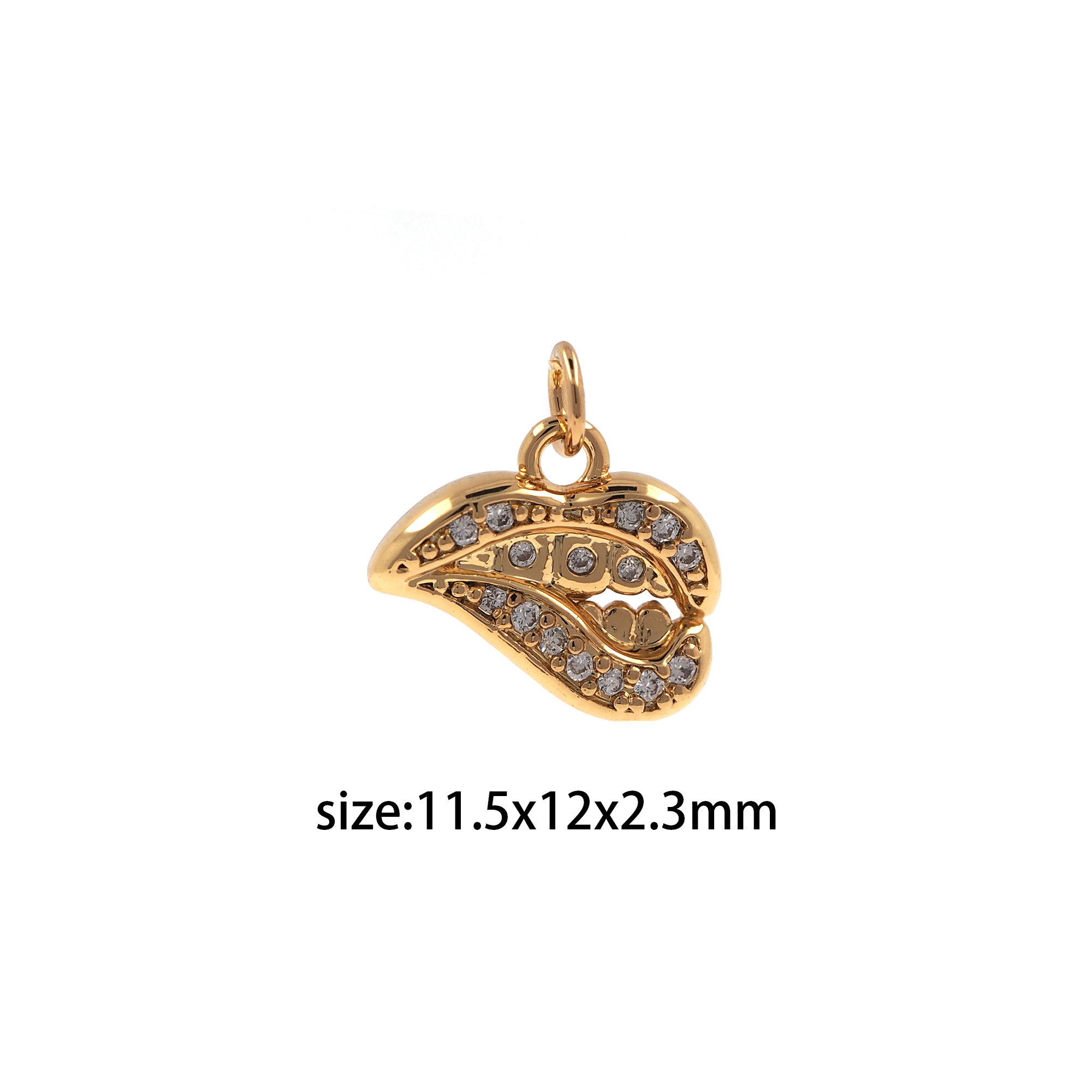 18K Gold Filled Lips Pendant,CZ Micro Pave Lip Charm Earrings Necklace for DIY Jewelry Making Supply