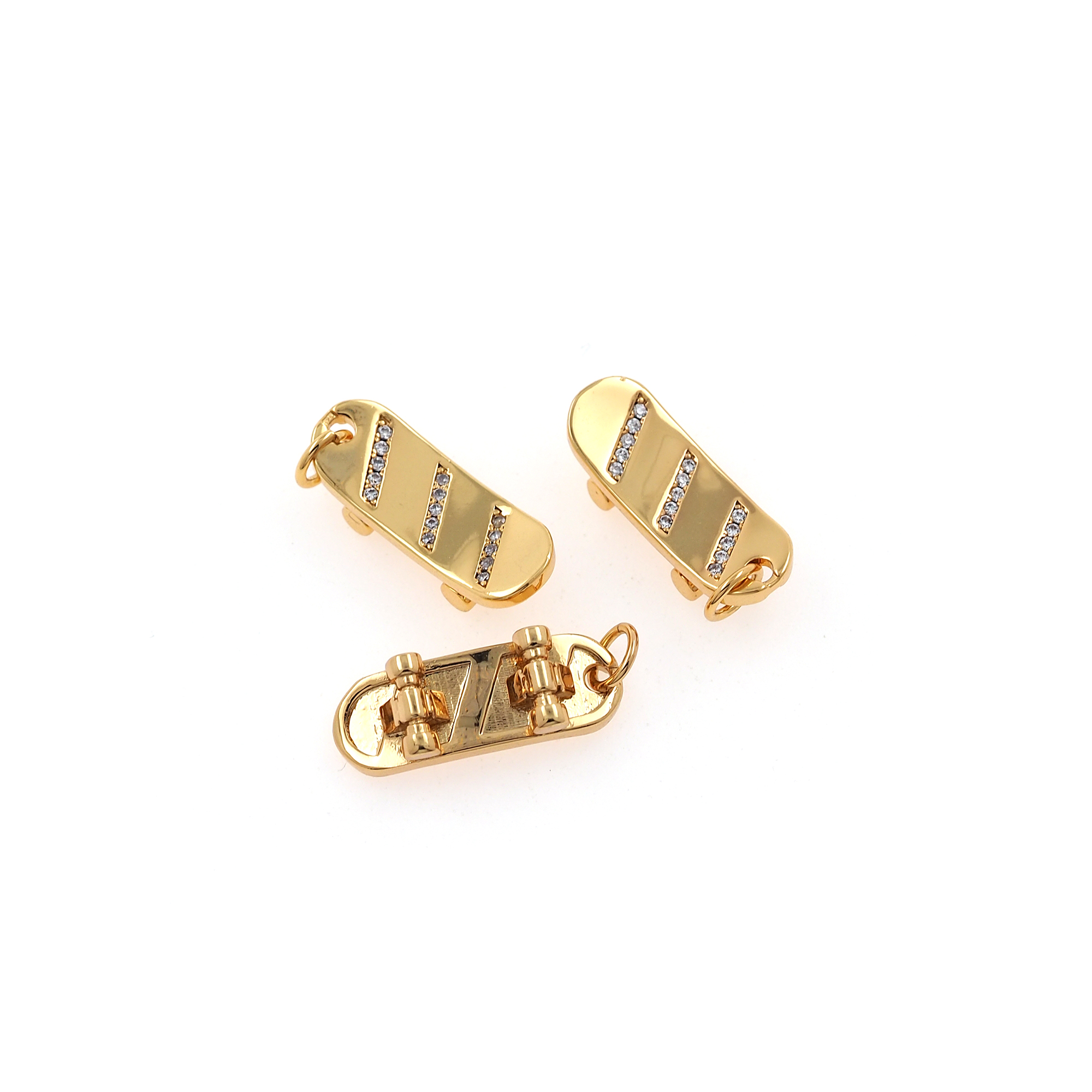 18K Gold Filled Skateboard Pendant,CZ Micro Pave Skateboard Charm Earrings Necklace for DIY Jewelry Making Supply