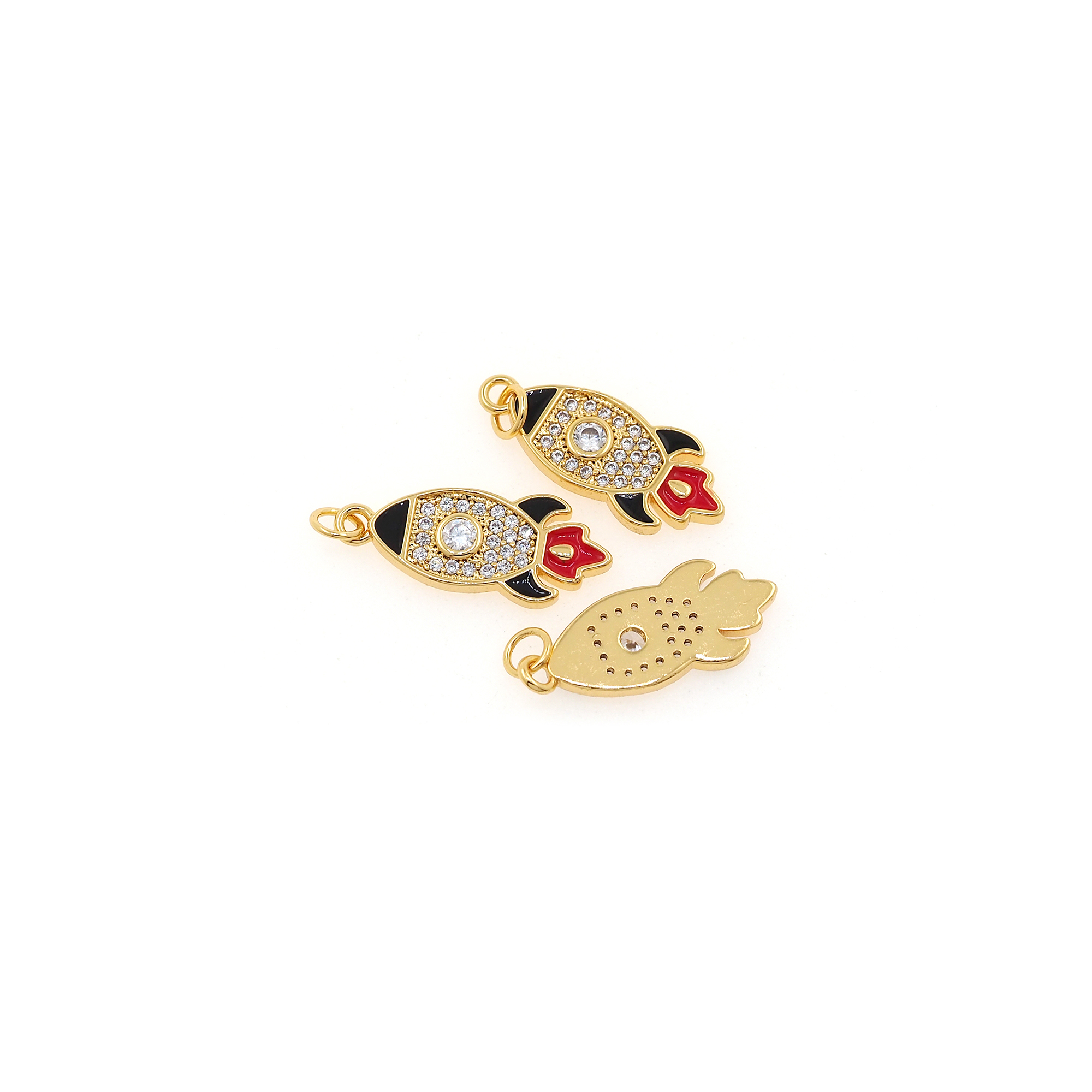 18K Gold Filled Rocket Pendant,CZ Micro Pave Rocket Charm Earrings Necklace for DIY Jewelry Making Supply