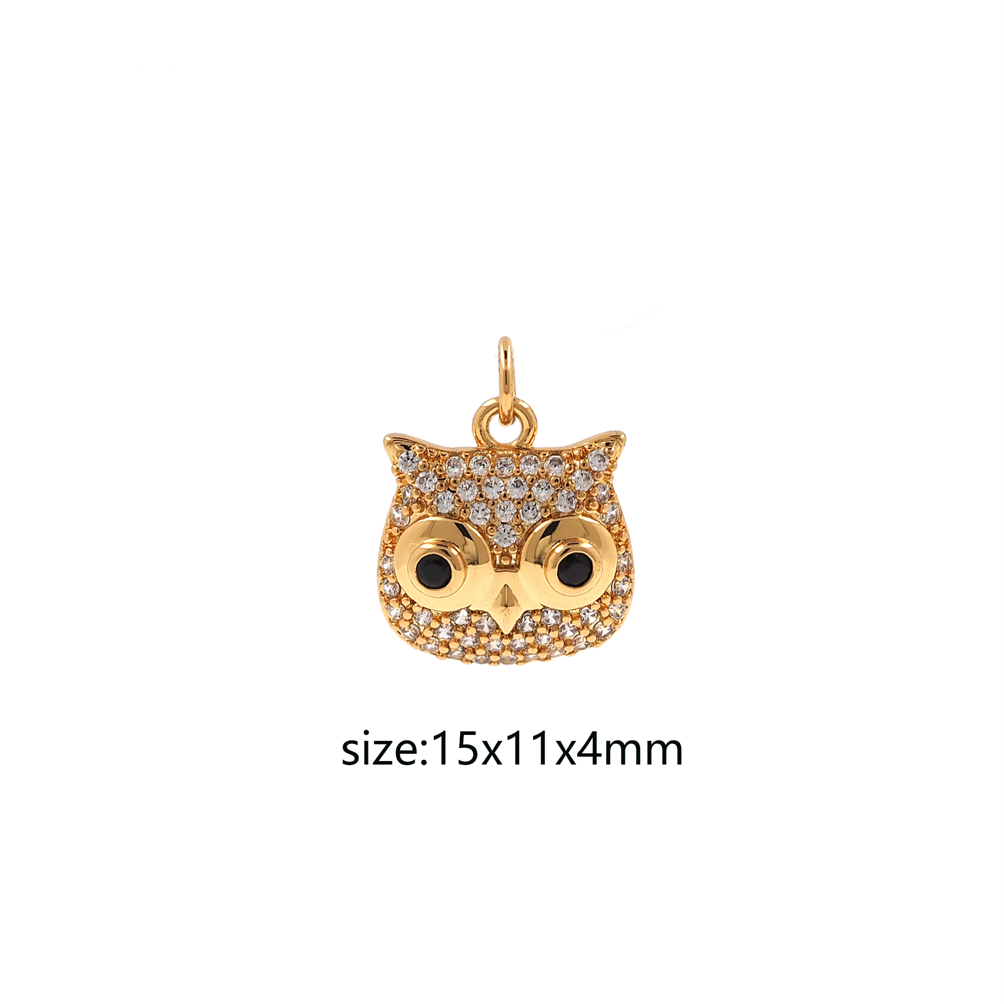 18K Gold Filled Owl Pendant,Animal Charm,CZ Micro Pave Cute Owl Earrings Necklace for DIY Jewelry Making Supply