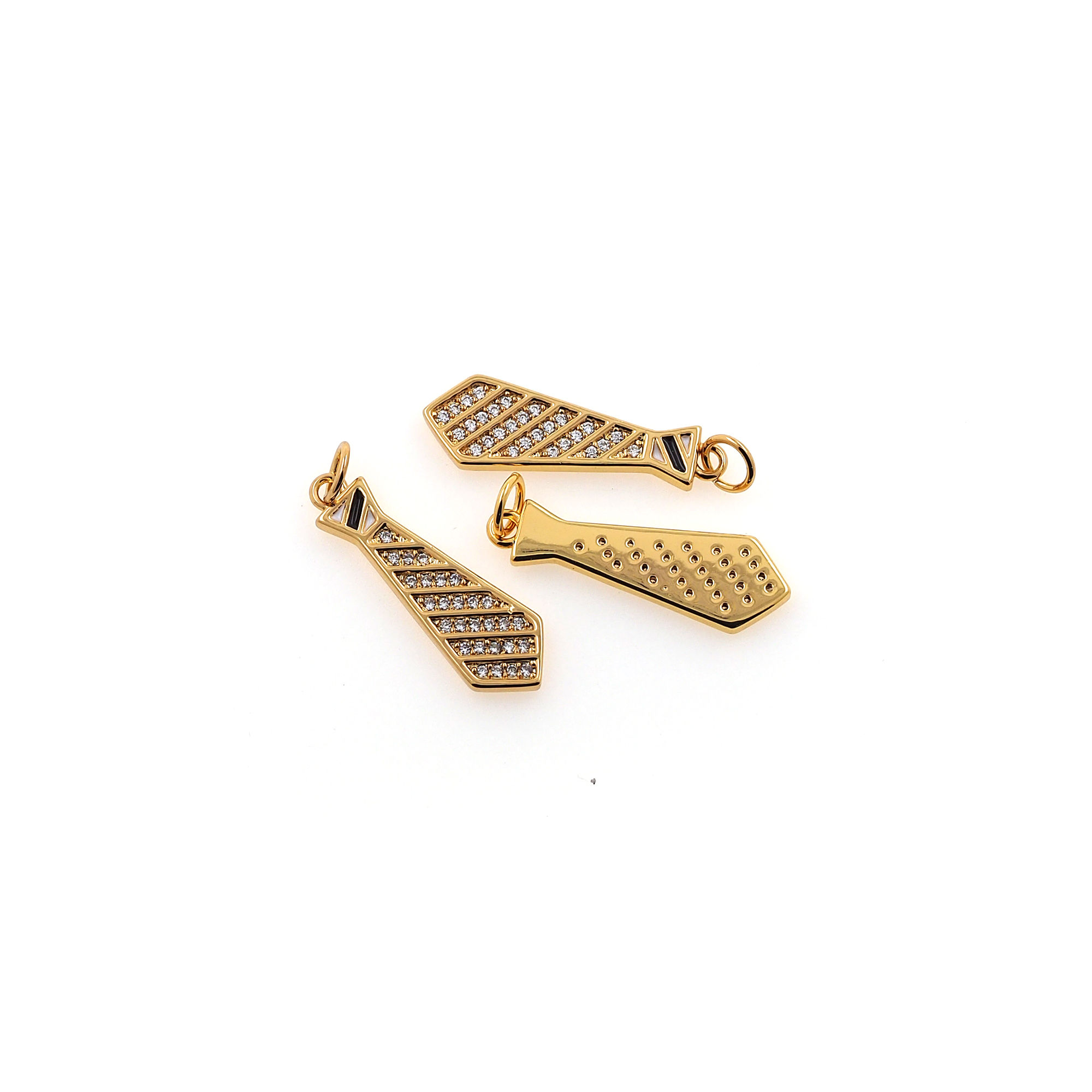 18K Gold Filled Tie Pendant,CZ Micro Pave Tie Charm Earrings Necklace for DIY Jewelry Making Supply