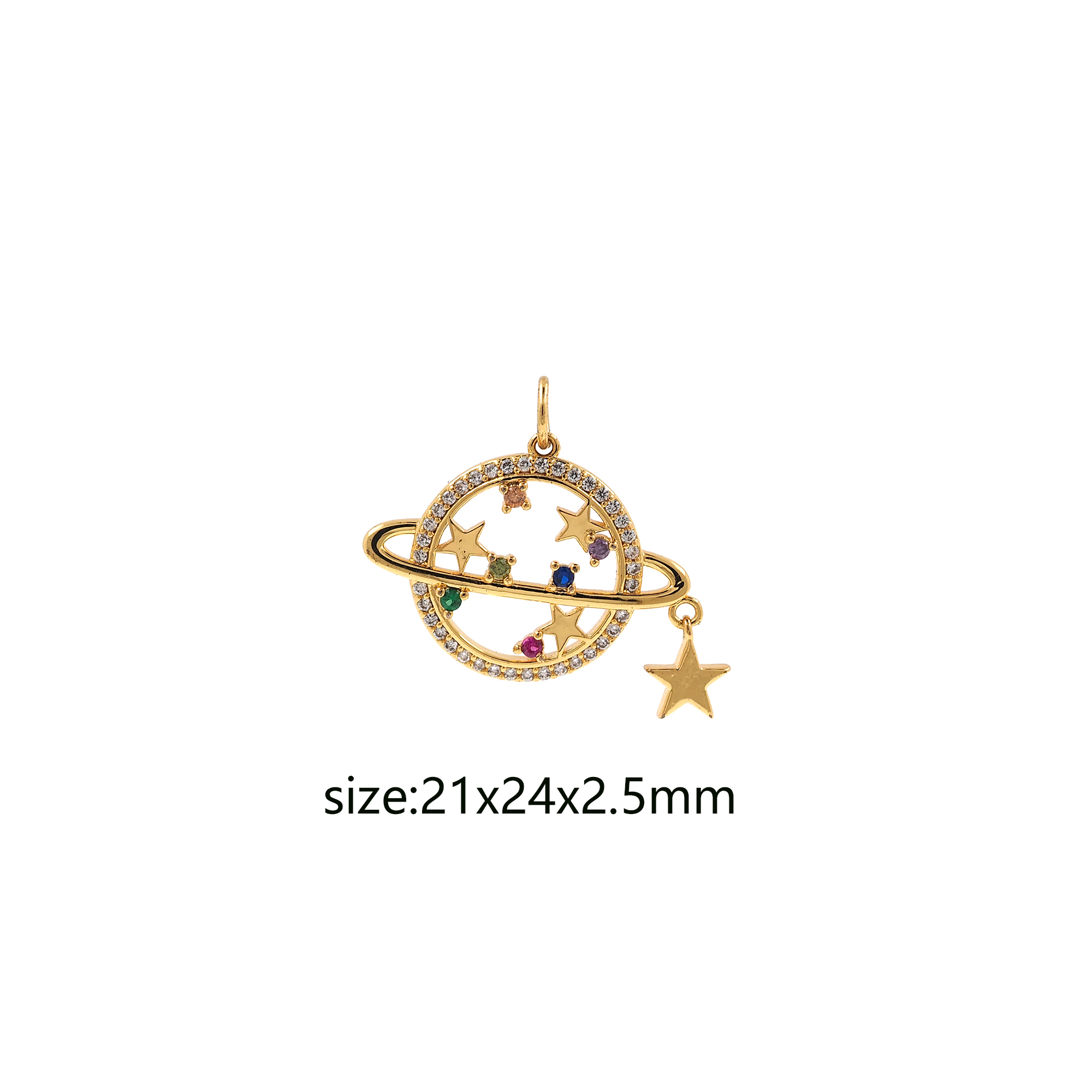 18K Gold Filled Saturn Pendant,Planet Charm,CZ Micro Pave Saturn Earrings Necklace for DIY Jewelry Making Supply
