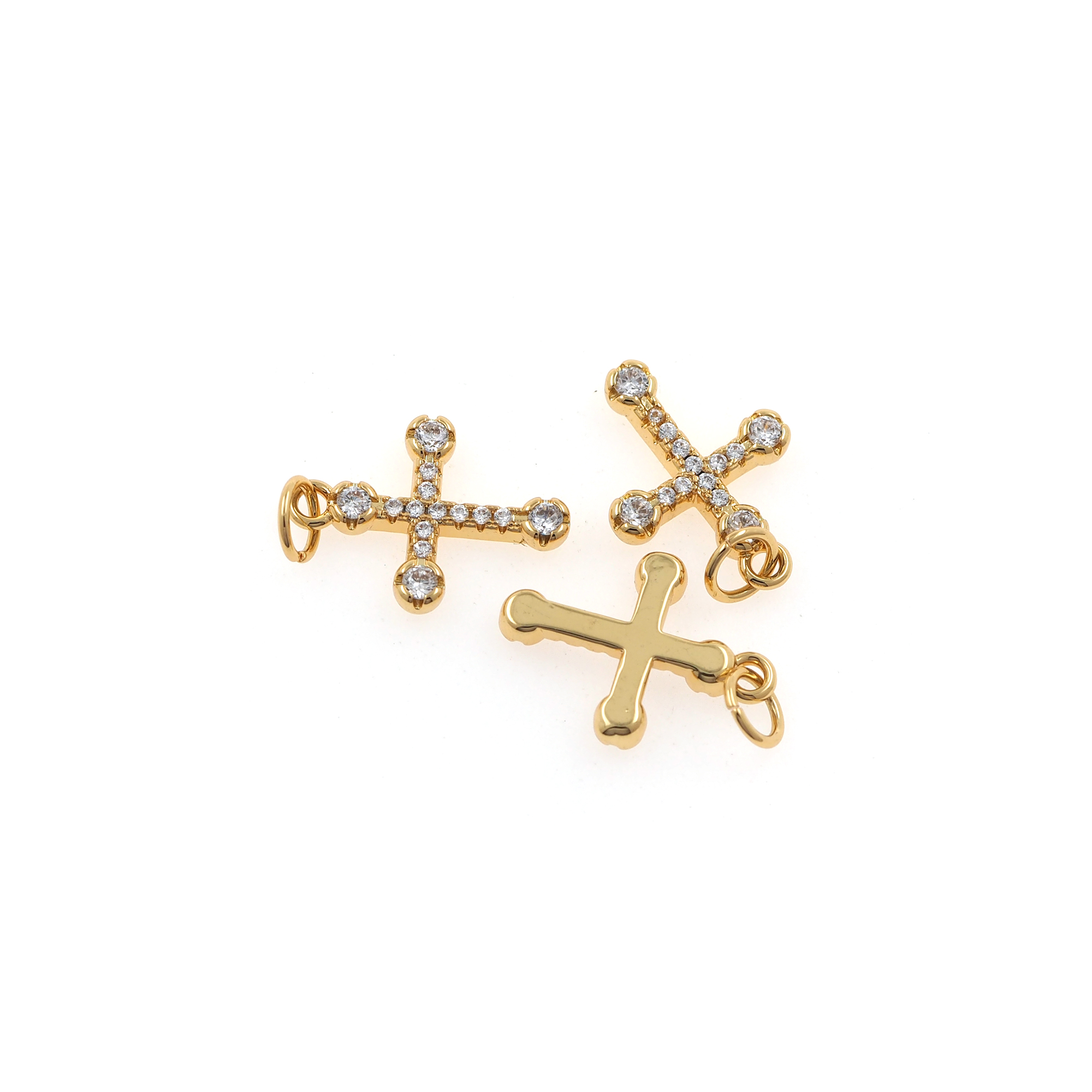 18K Gold Filled Cross Pendant,Religious Charm,CZ Micro Pave Cross Earrings Necklace for DIY Jewelry Making Supply