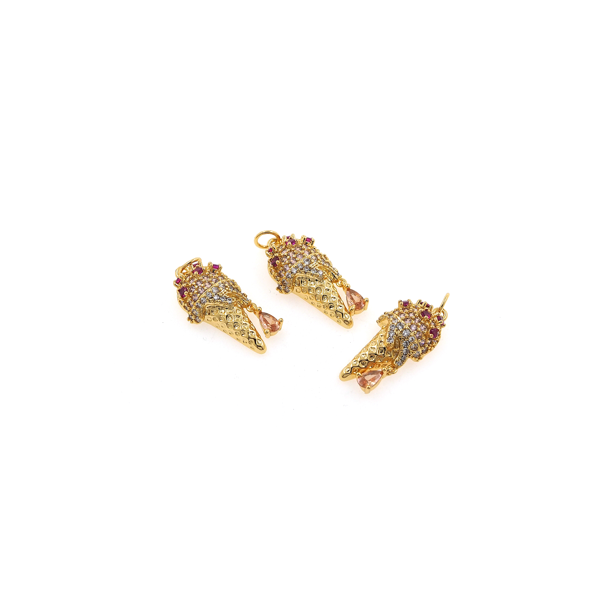18K Gold Filled Ice Cream Pendant,CZ Micro Pave Ice Cream Charm Earrings Necklace for DIY Jewelry Making Supply