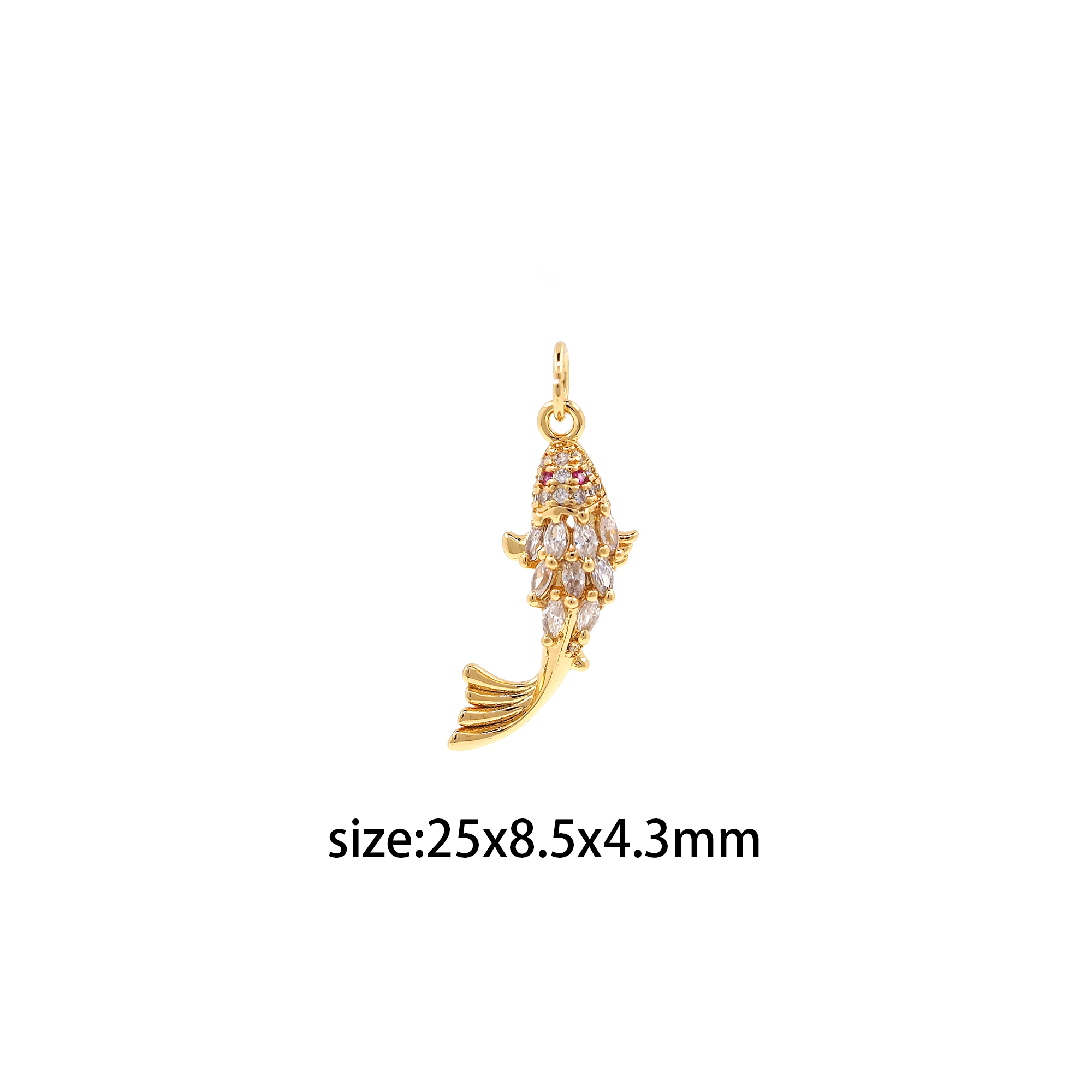 18K Gold Filled Carp Pendant,Fish Charm,CZ Micro Pave Koi Earrings Necklace for DIY Jewelry Making Supply