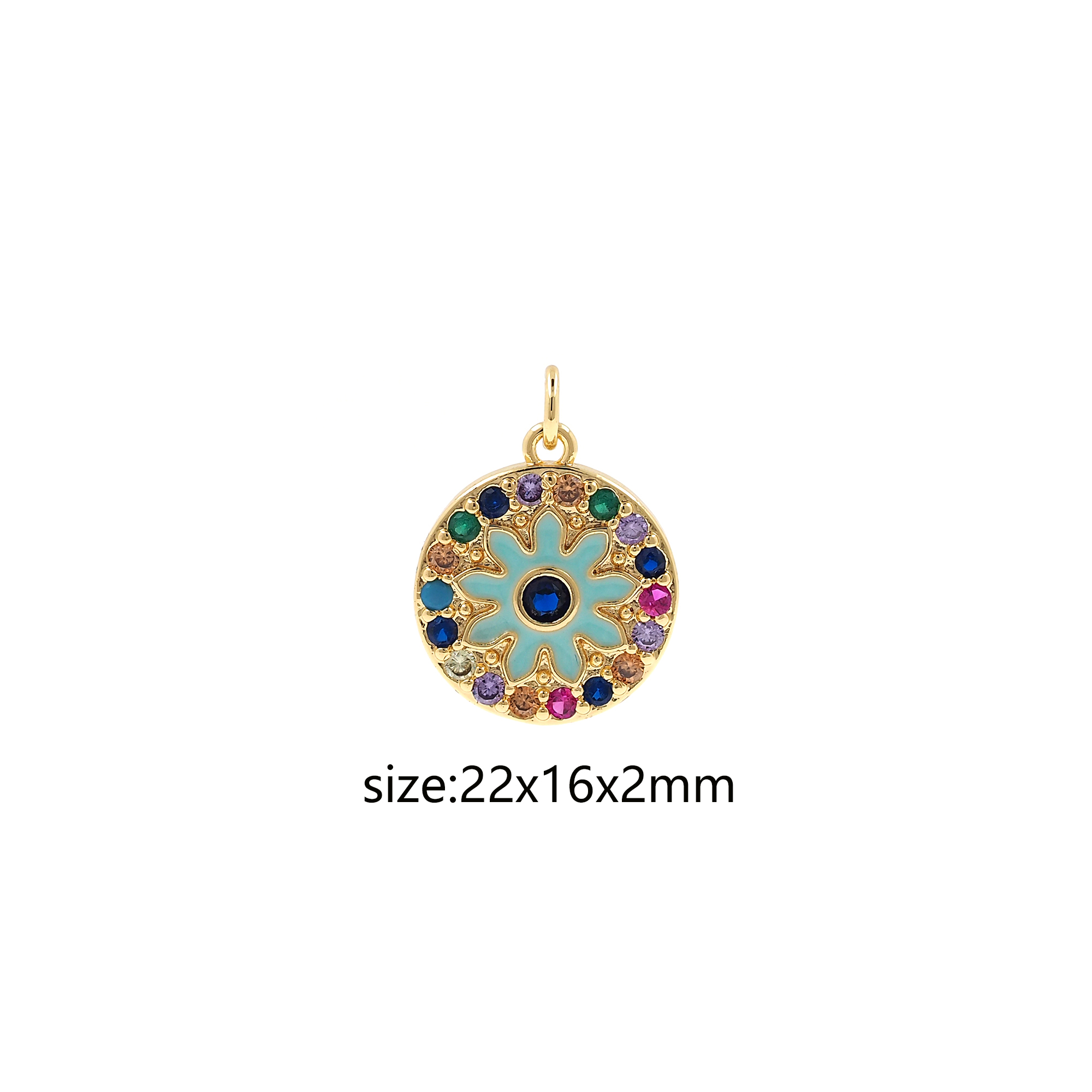 18K Gold Filled Coin Eye Pendant,Colorful Zircon Evil Eye Charm Earrings Necklace for DIY Jewelry Making Supply