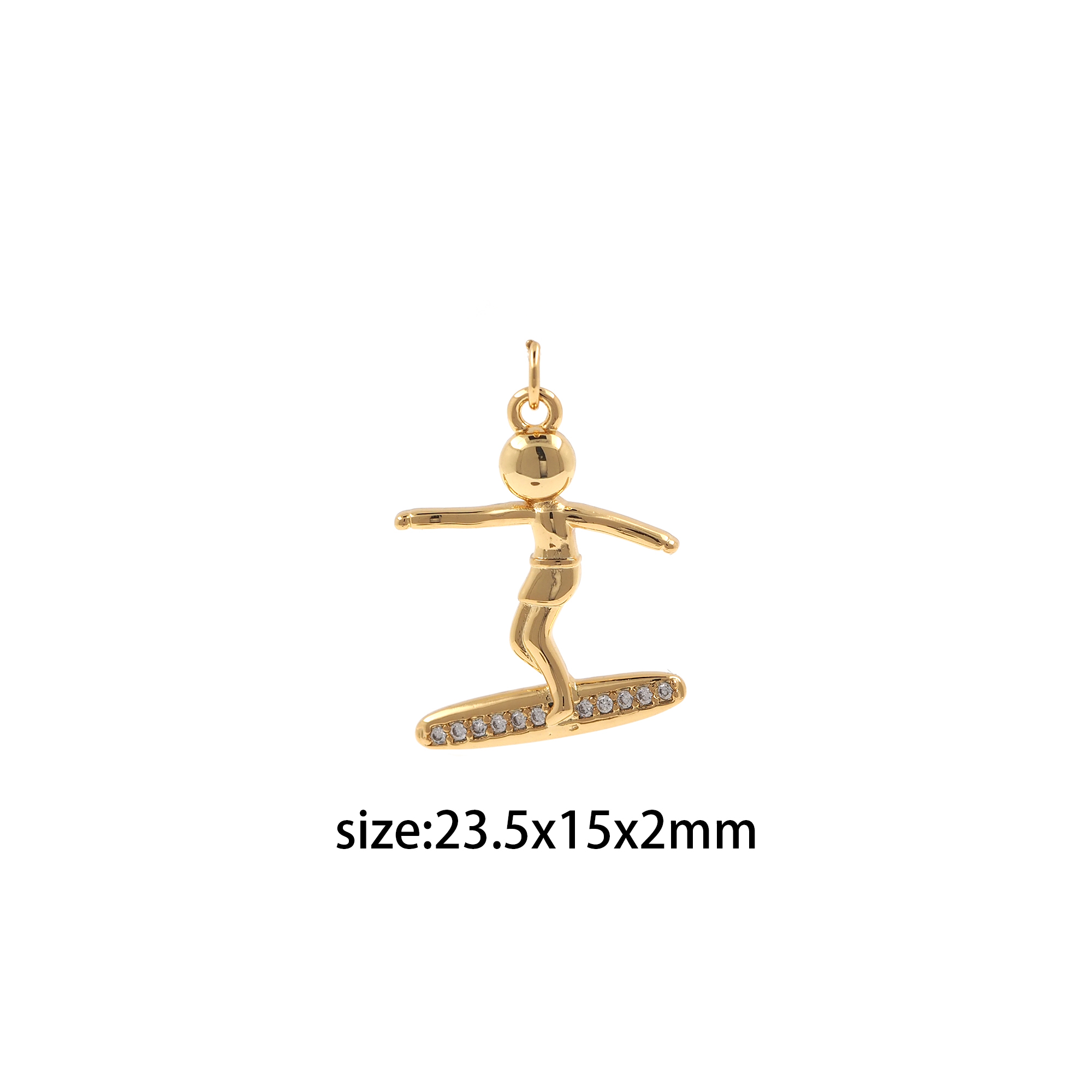 18K Gold Filled Skier Pendant,Sports Charm,CZ Micro Pave Ski Earrings Necklace for DIY Jewelry Making Supply