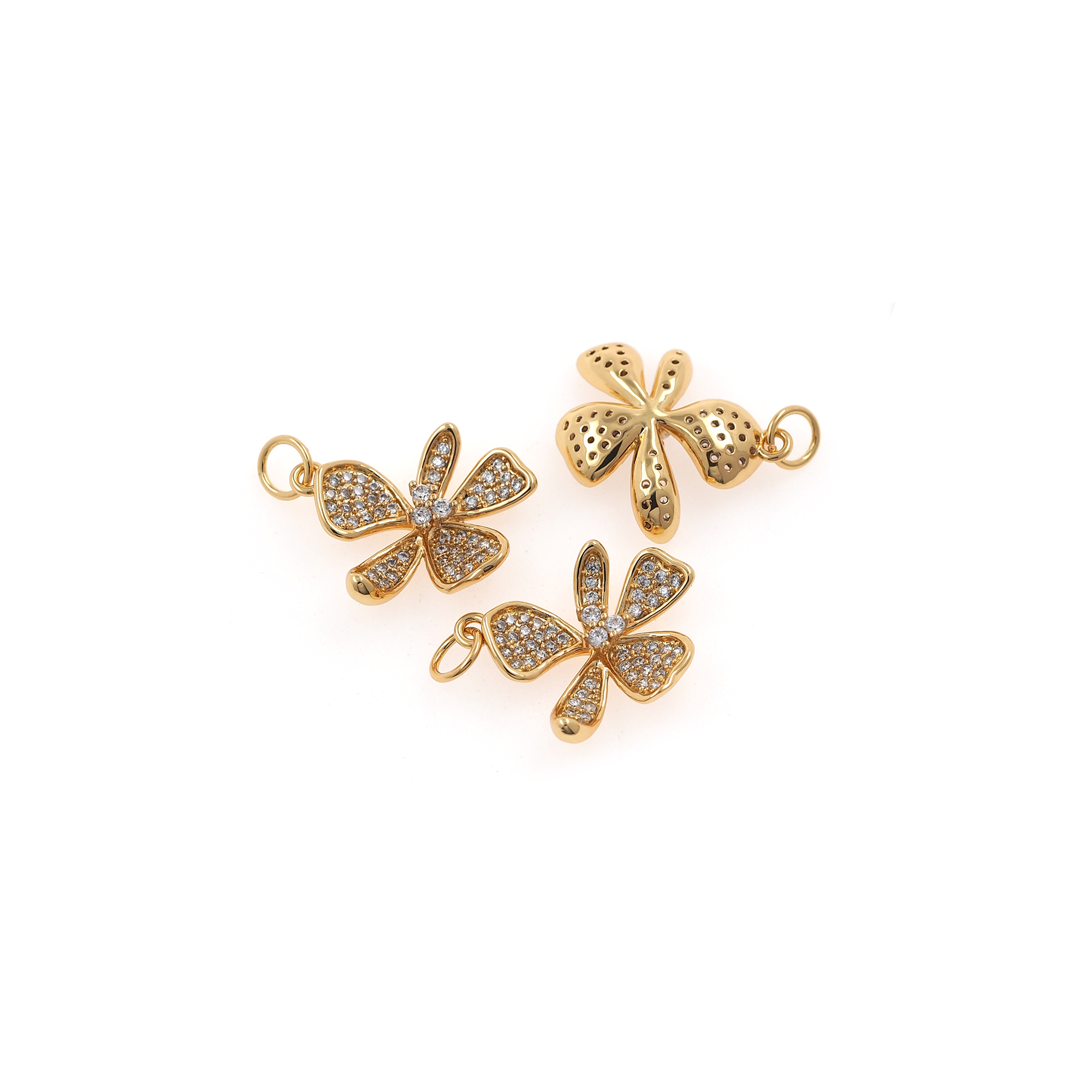 18K Gold Filled Flower Pendant,CZ Micro Pave Floral Charm Earrings Necklace for DIY Jewelry Making Supply