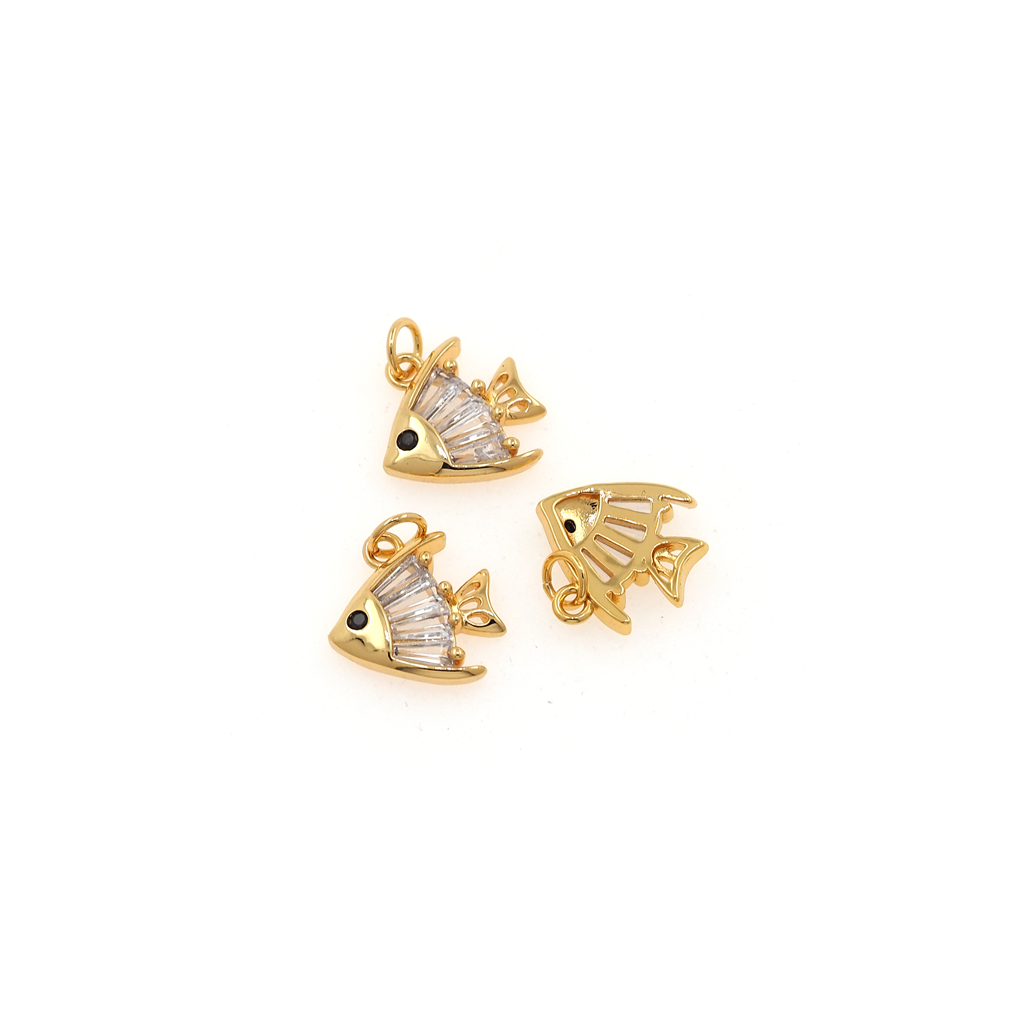 18K Gold Filled Fish Pendant,CZ Micro Pave Cute Fish Charm Earrings Necklace for DIY Jewelry Making Supply