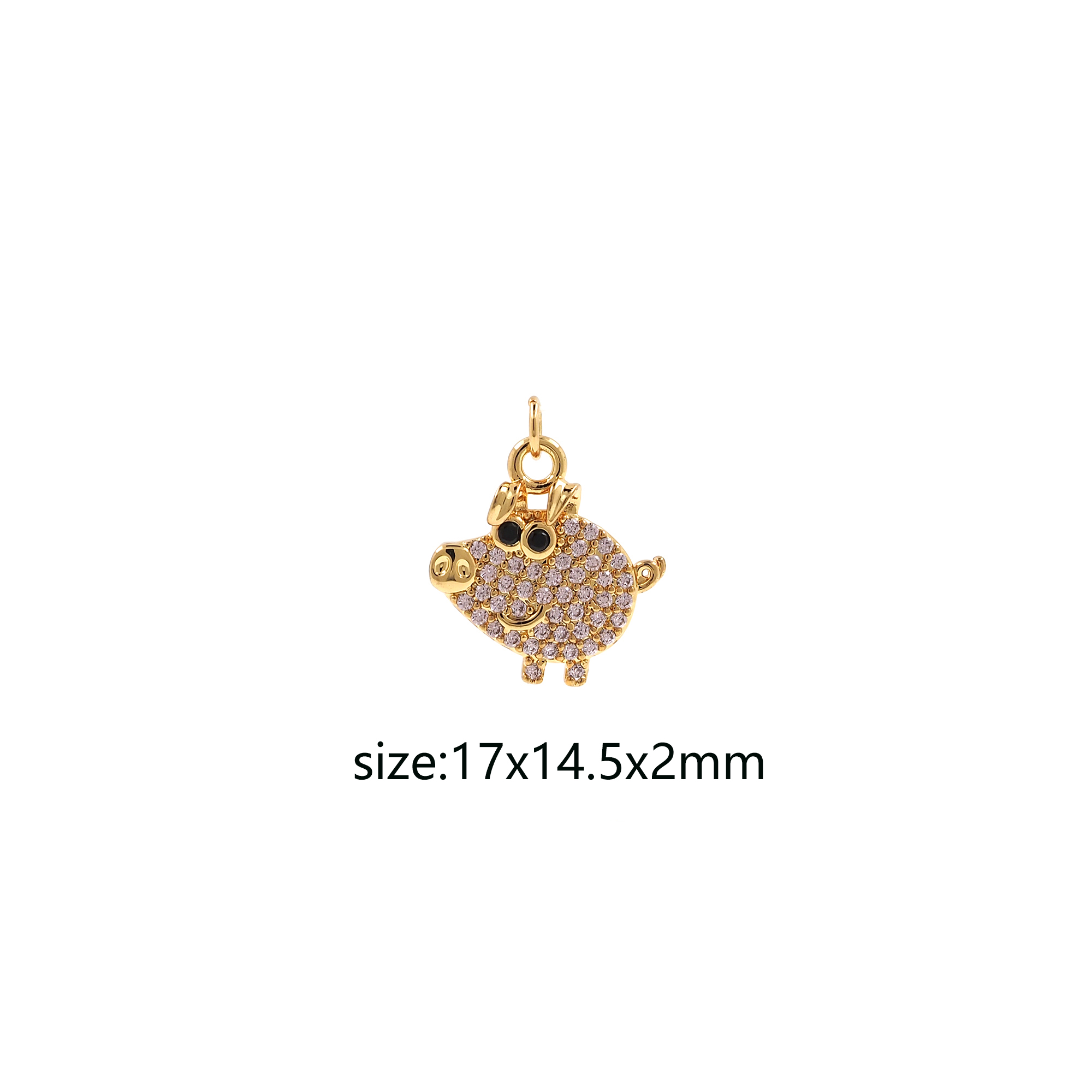 18K Gold Filled Pig Pendant,Animal Charm,CZ Micro Pave Cute Pig Earrings Necklace for DIY Jewelry Making Supply