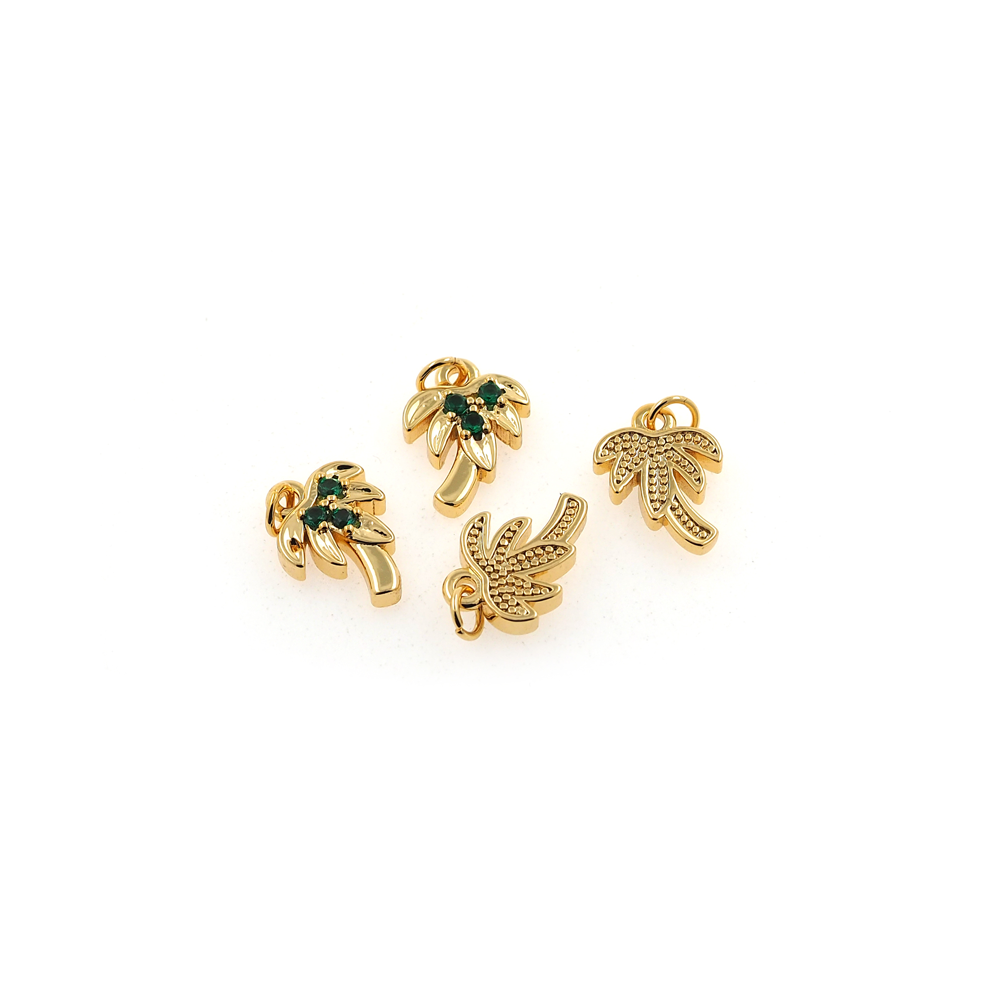 Coconut Tree Jewelry,18K Gold Filled Palm Tree Pendant,CZ Micro Pave Palm Tree Charm Earrings Necklace for DIY Jewelry Making Supply